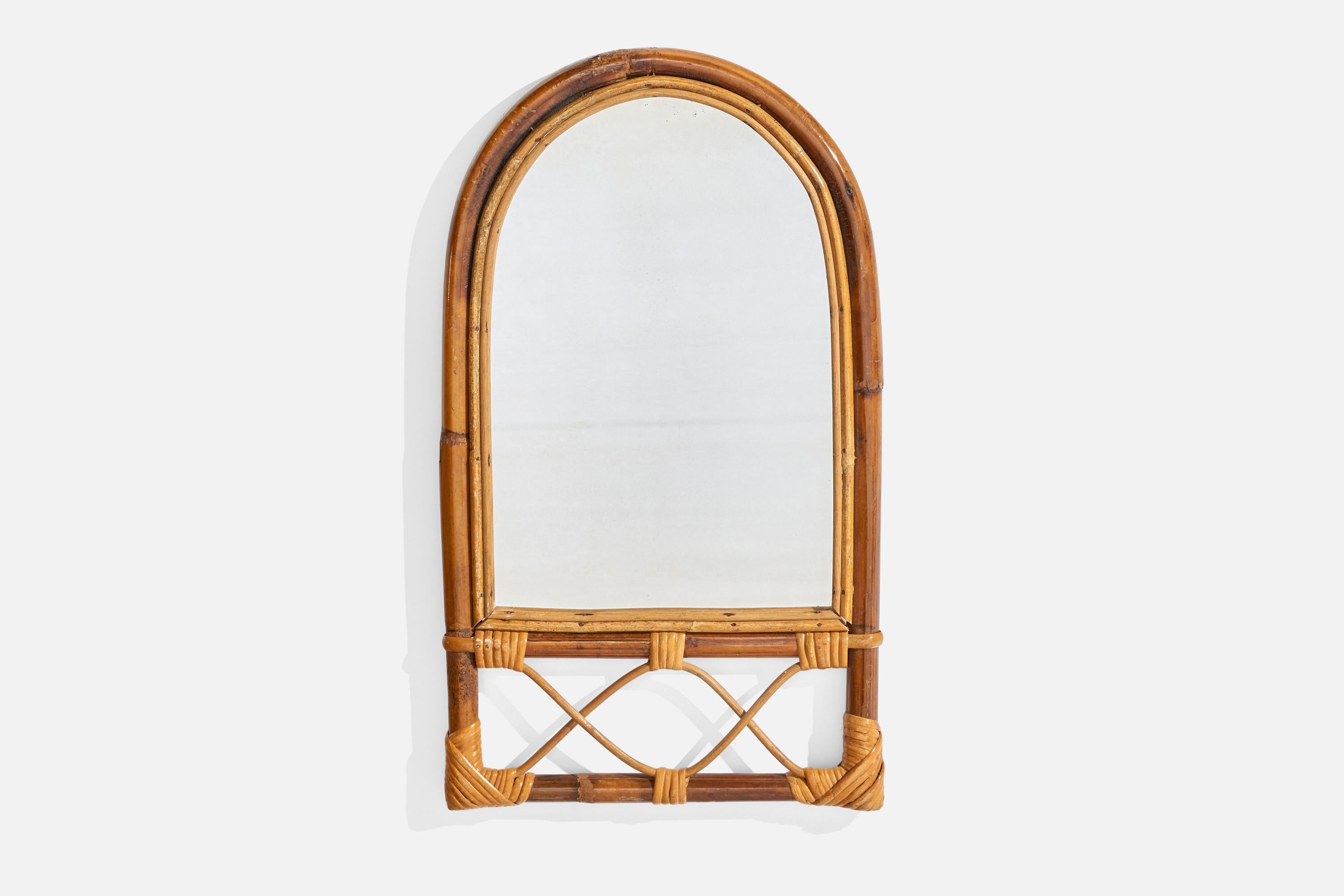 Wandspiegel aus Bambus und Rattan, entworfen und hergestellt in Italien, ca. 1960er Jahre.

Gesamtabmessungen (Zoll): 25