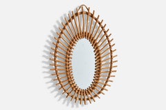 Italian Designer, Wall Mirror, Bamboo, Rattan, Italy, 1960s