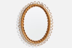 Specchio da parete di design italiano, bambù, rattan, Italia, anni '60