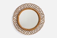 Italienischer Designer, Wandspiegel, Bambus, Rattan, Italien, 1960er Jahre