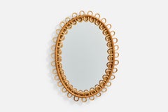 Specchio da parete di design italiano, bambù, rattan, Italia, anni '60