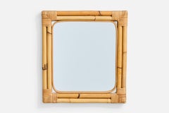 Italian Designer, Wall Mirror, Bamboo, Rattan, Italy, 1960s