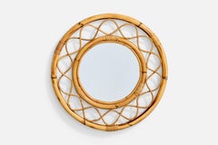 Italian Designer, Wall Mirror, Bamboo, Rattan, Italy, 1960s