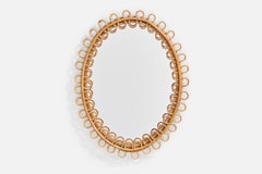 Italian Designer, Wall Mirror, Bamboo, Rattan, Italy, 1960s