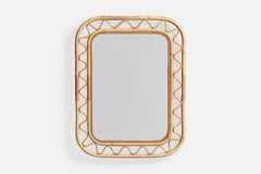Italienischer Designer, Wandspiegel, Bambus, Rattan, Italien, 1960er Jahre