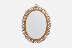 Italienischer Designer, Wandspiegel, Bambus, Rattan, Italien, 1960er Jahre