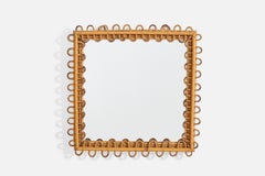 Italienischer Designer, Wandspiegel, Bambus, Rattan, Italien, 1960er Jahre