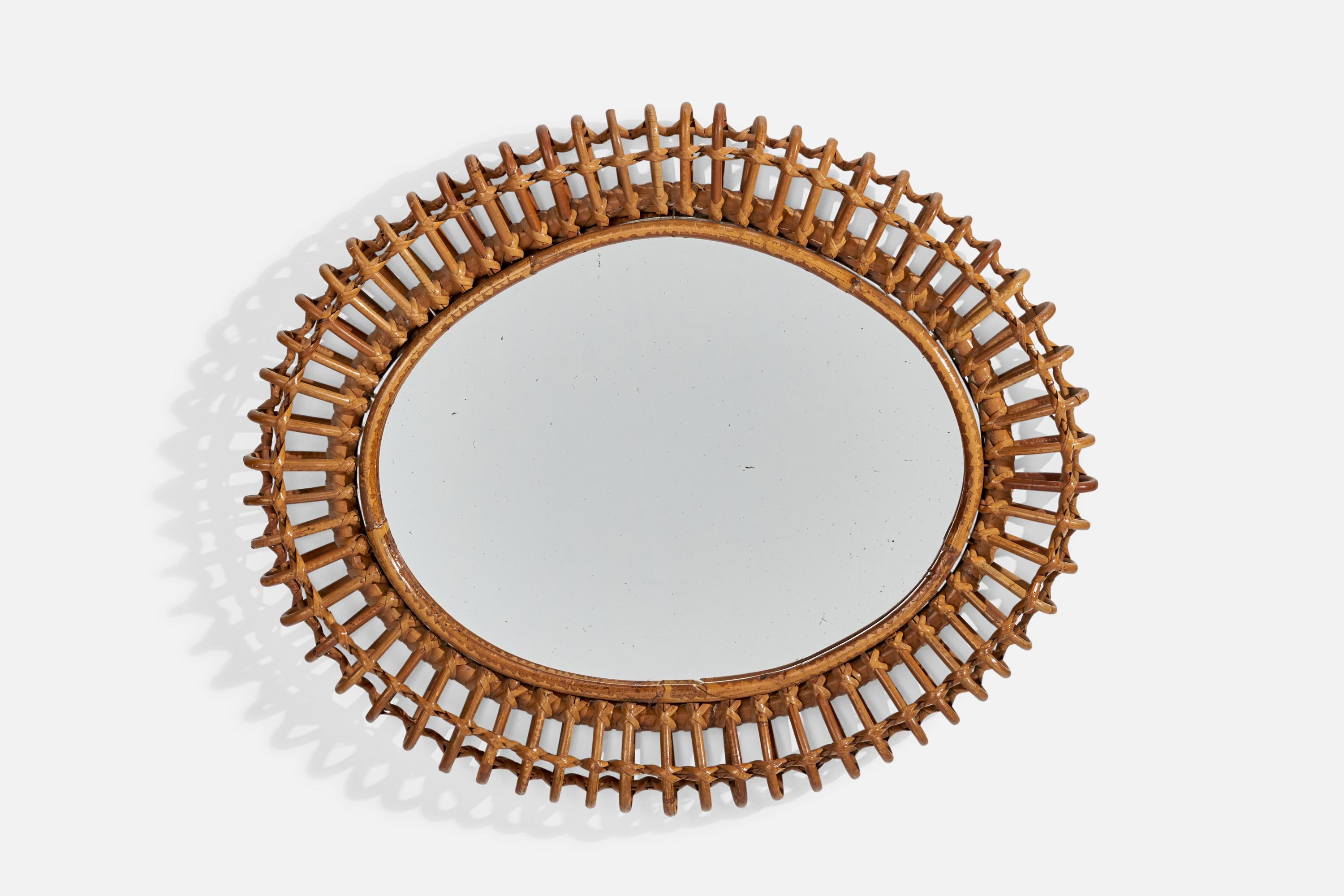 Mid-Century Modern Miroir mural de designer italien, bambou, rotin, Italie, années 1960 en vente