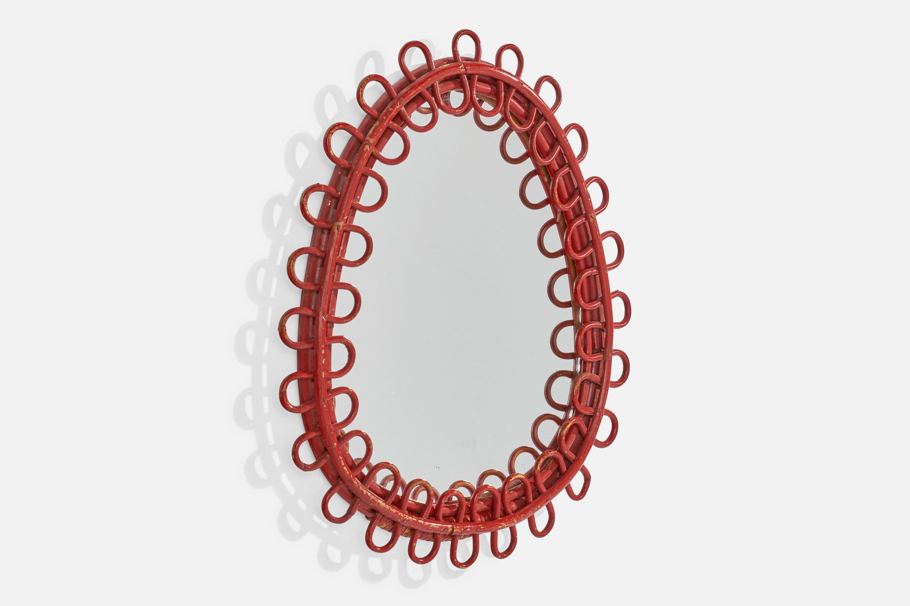 Mid-Century Modern Italian Designer, Wall Mirror, Bamboo, Rattan, Italy, 1960s