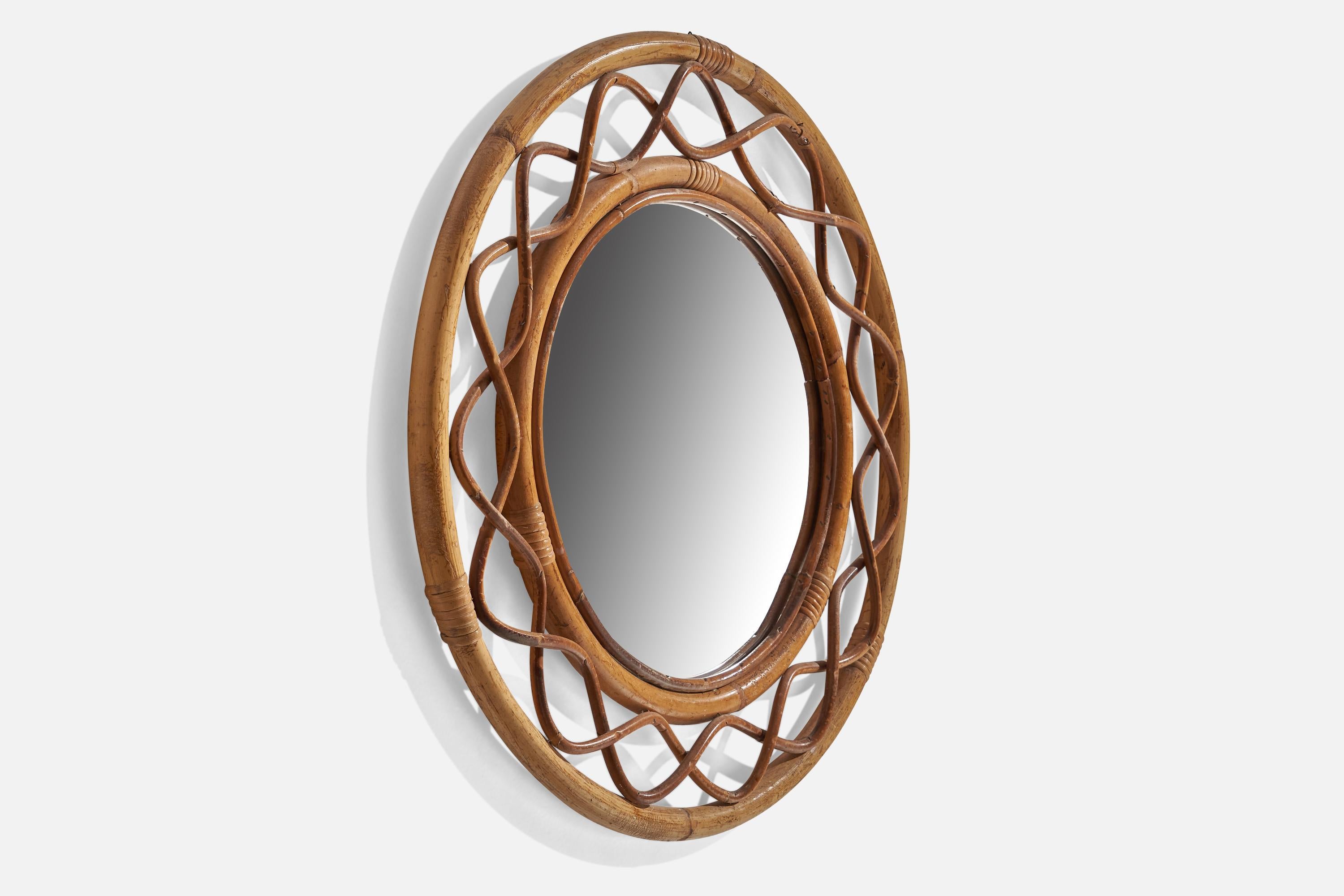 Italian Designer, Wall Mirror, Bamboo, Rattan, Italy, 1960s In Good Condition For Sale In High Point, NC