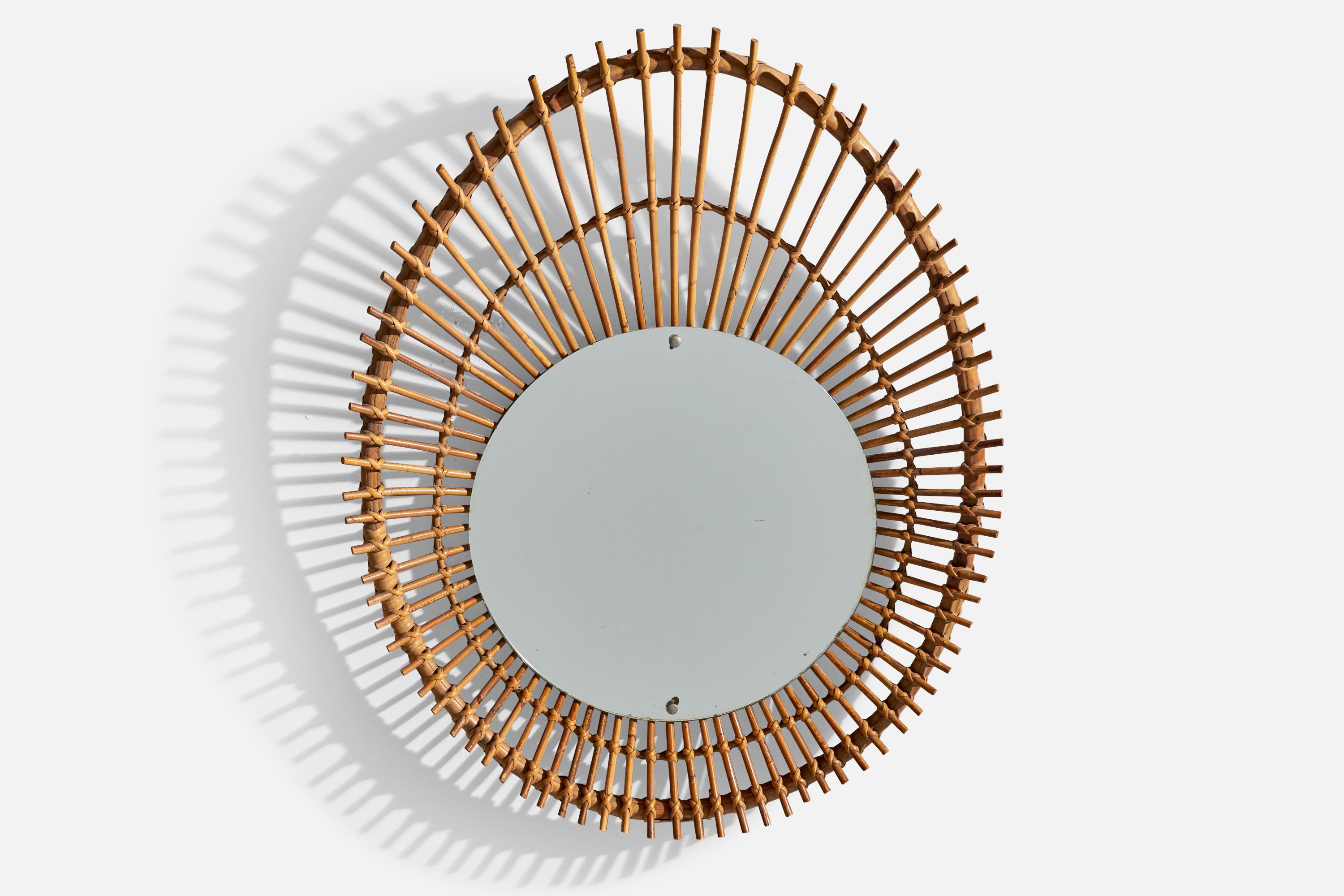 Mid-Century Modern Miroir mural de designer italien, bambou, rotin, Italie, années 1960 en vente