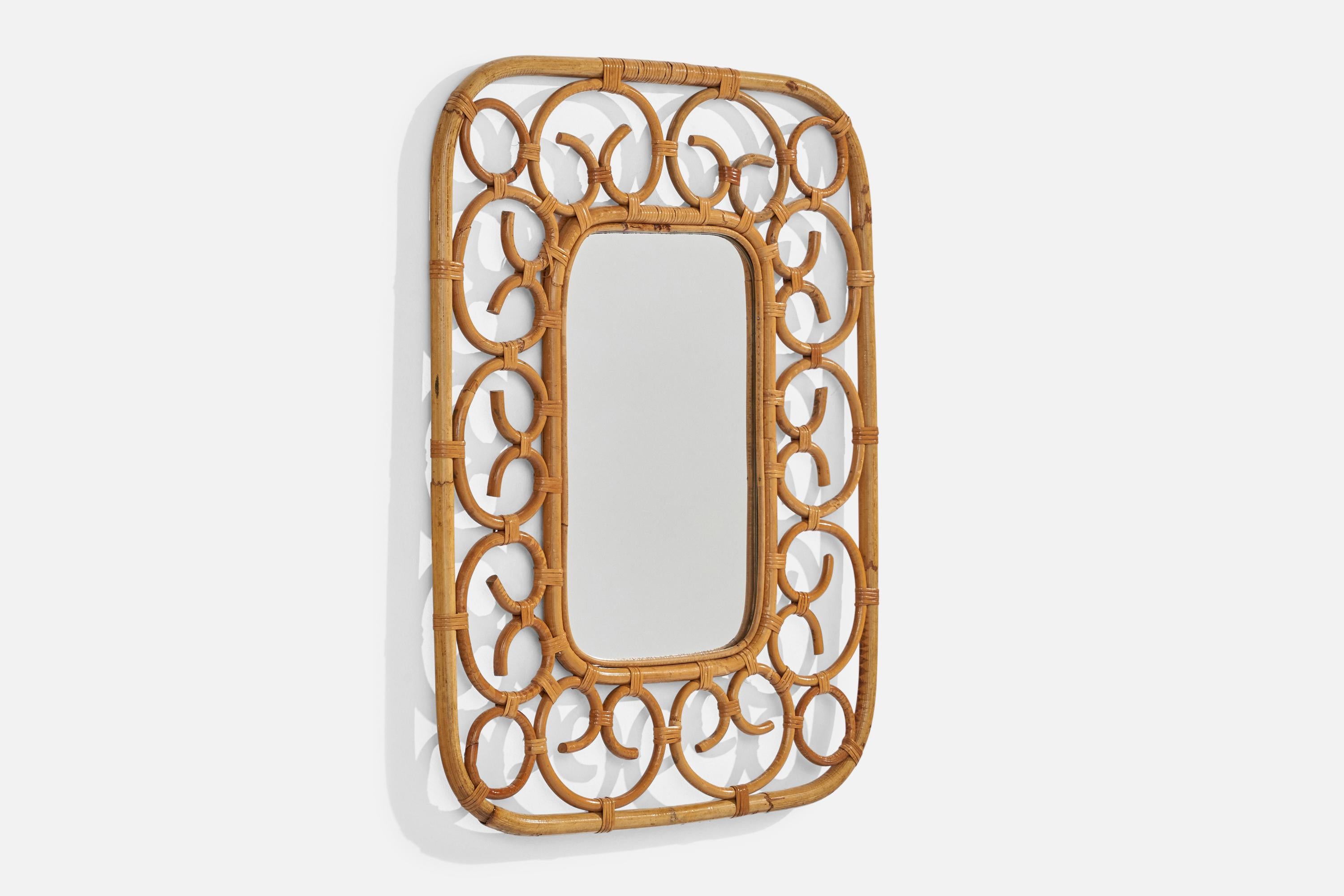 Italienischer Designer, Wandspiegel, Bambus, Rattan, Italien, 1960er Jahre (Moderne der Mitte des Jahrhunderts) im Angebot