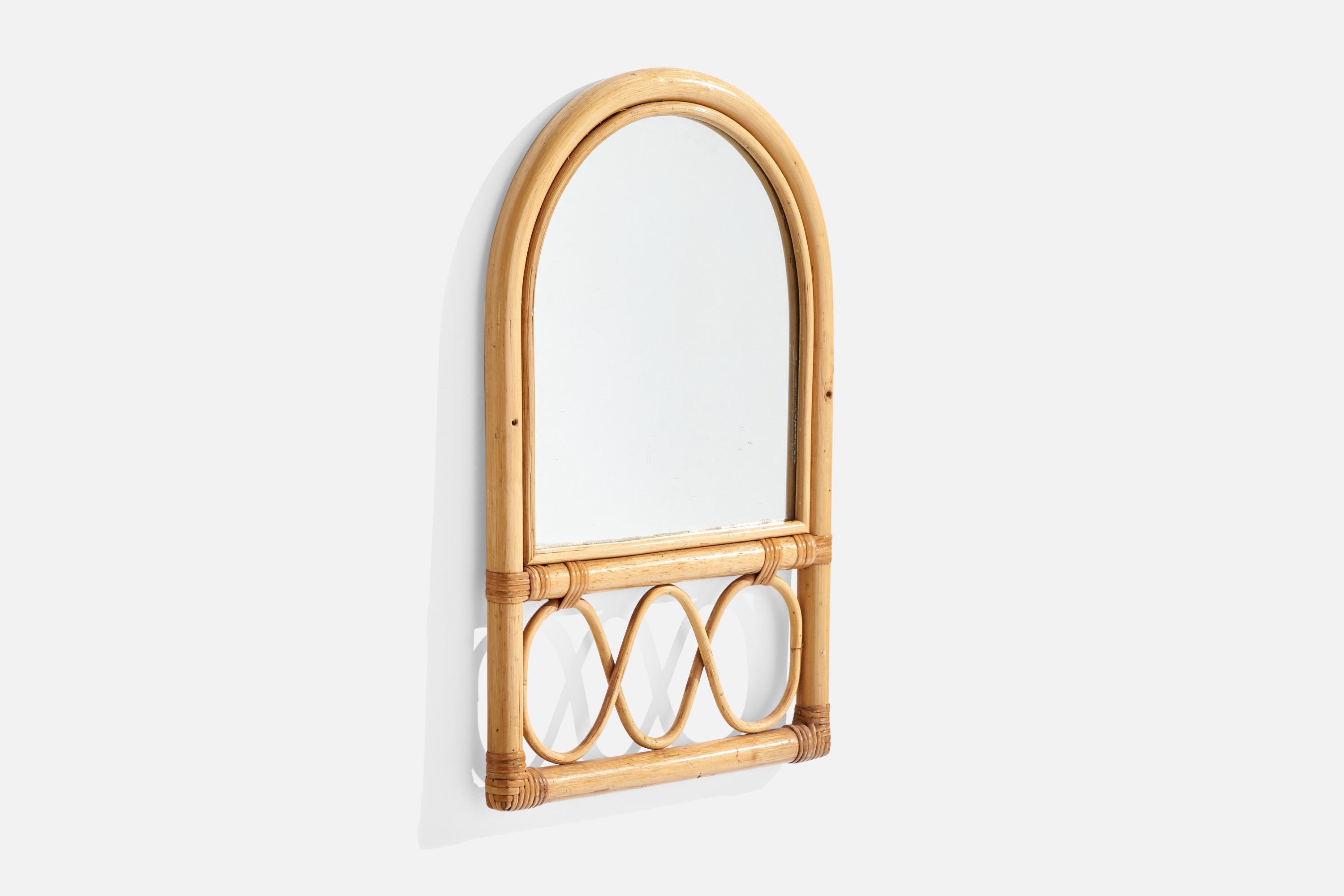 Mid-Century Modern Miroir mural de designer italien, bambou, rotin, Italie, années 1960 en vente