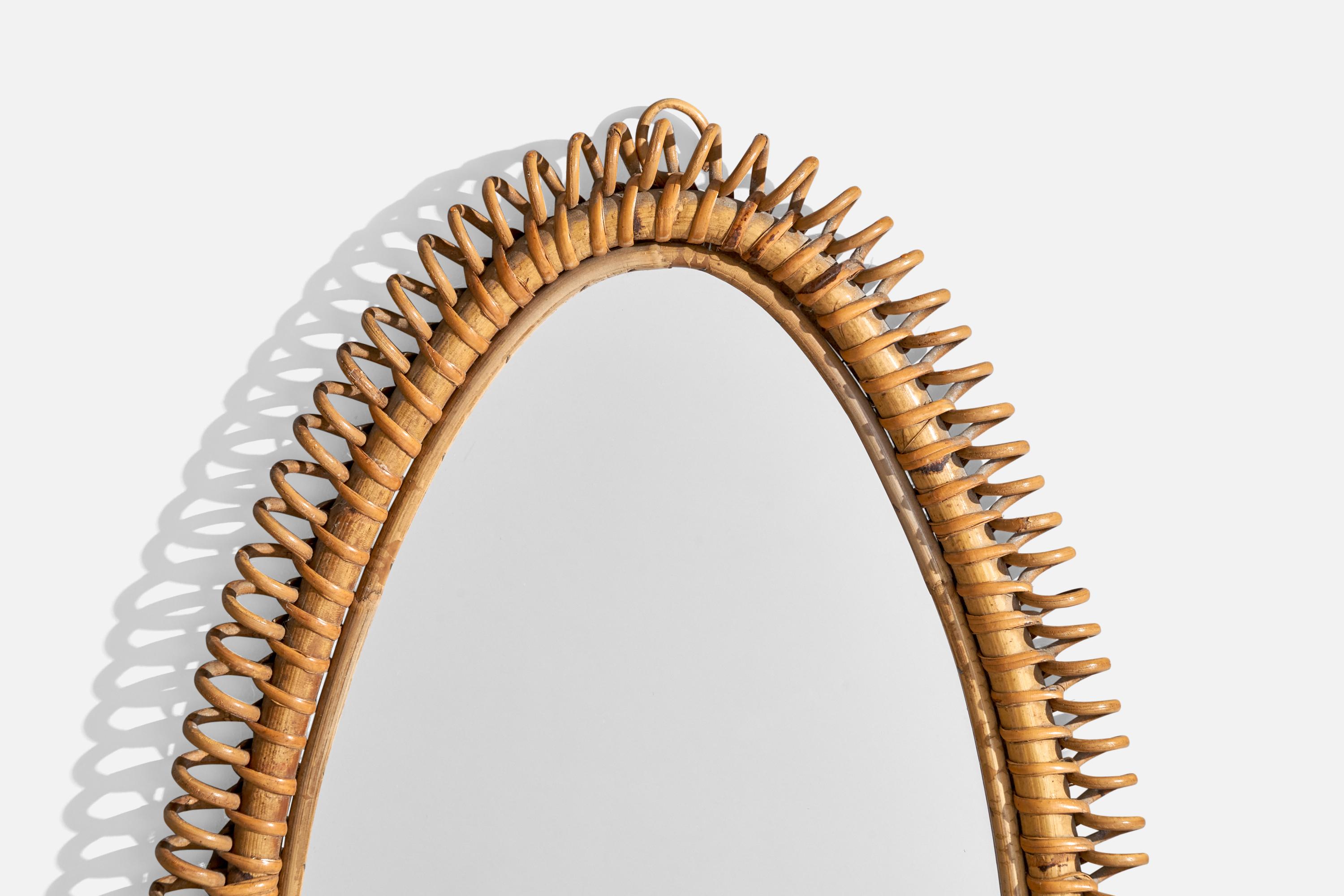 Mid-Century moderno Specchio da parete di design italiano, bambù, rattan, Italia, anni '60 in vendita