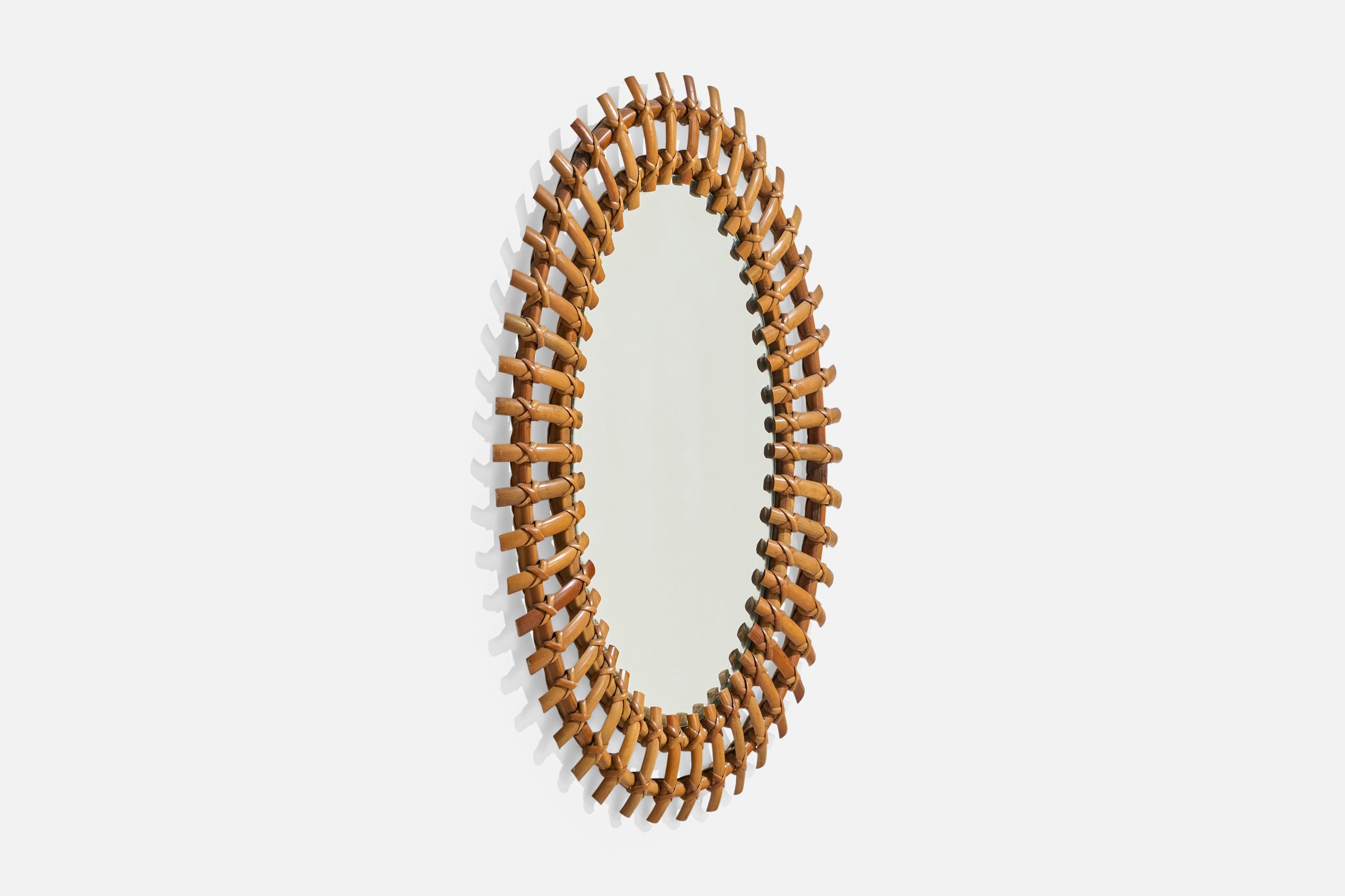 Mid-Century Modern Miroir mural de designer italien, bambou, rotin, Italie, années 1960 en vente