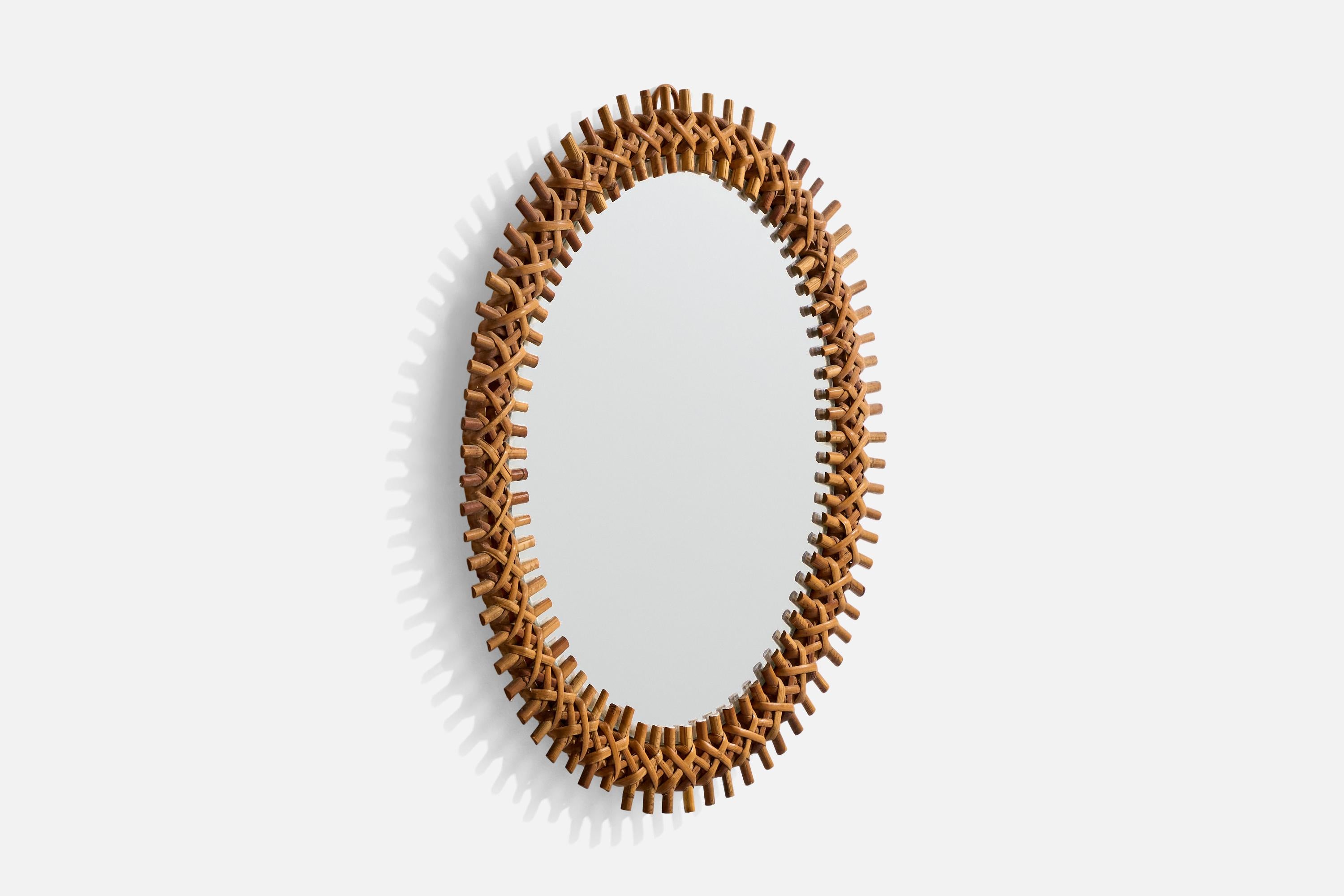 Mid-Century moderno Specchio da parete di design italiano, bambù, rattan, Italia, anni '60 in vendita