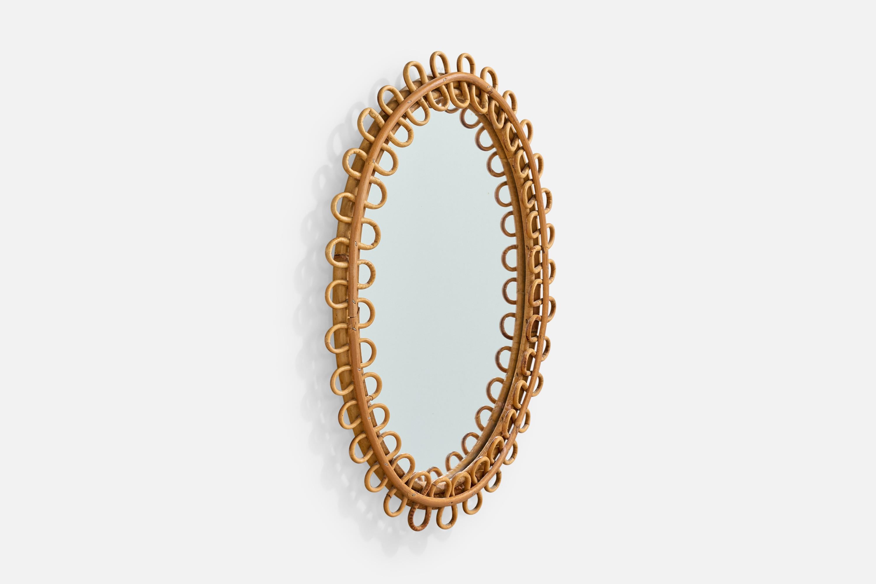 Mid-Century Modern Miroir mural de designer italien, bambou, rotin, Italie, années 1960 en vente