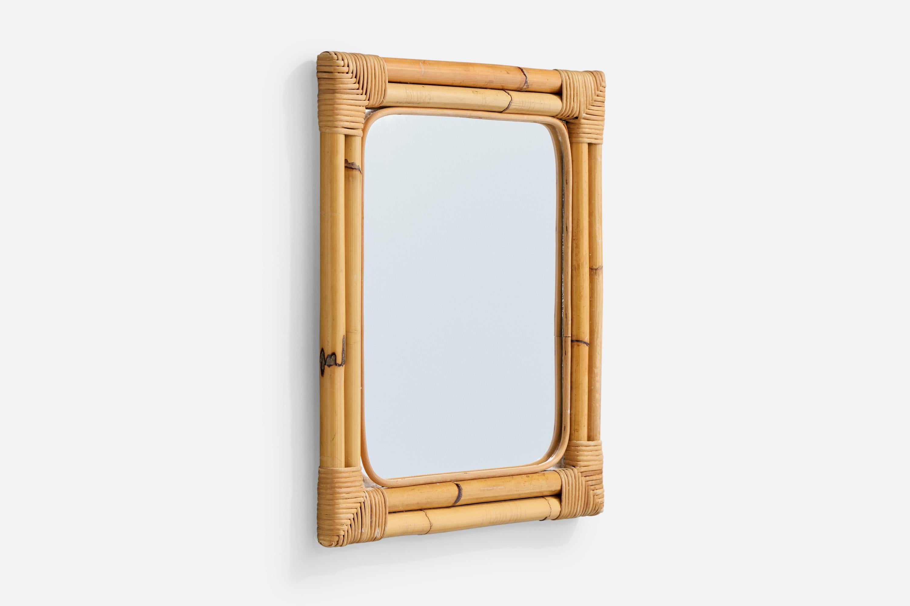 Mid-Century Modern Italian Designer, Wall Mirror, Bamboo, Rattan, Italy, 1960s For Sale