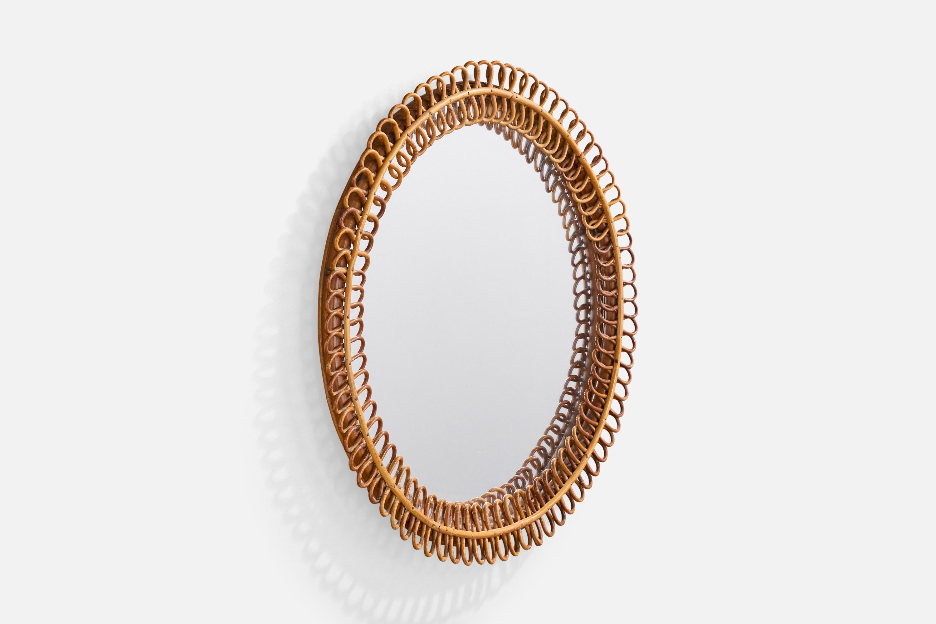 Mid-Century Modern Miroir mural de designer italien, bambou, rotin, Italie, années 1960 en vente