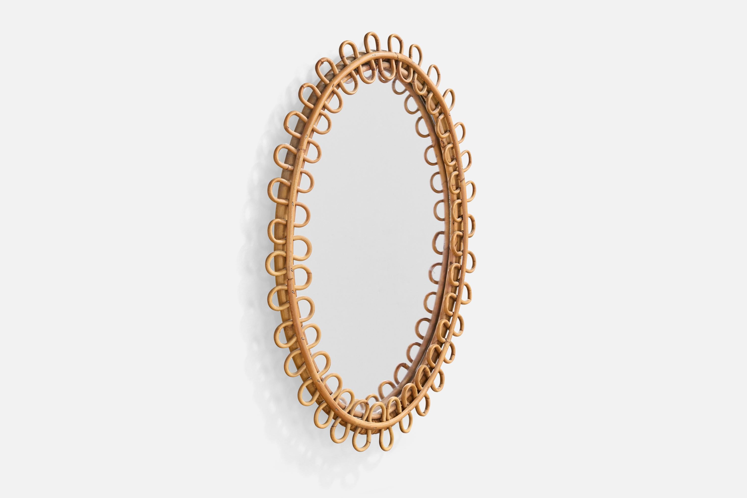 Mid-Century moderno Specchio da parete di design italiano, bambù, rattan, Italia, anni '60 in vendita