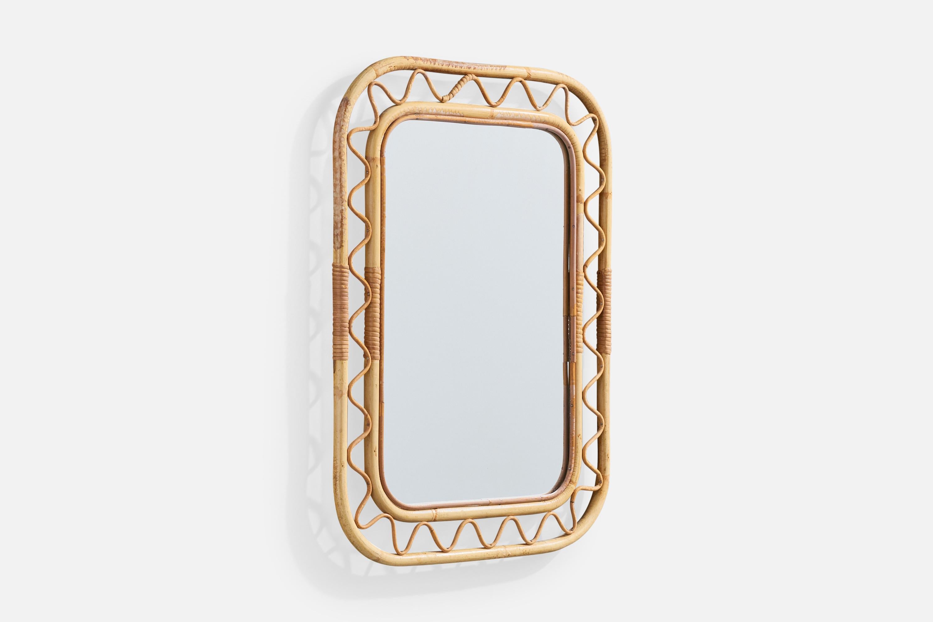 Italienischer Designer, Wandspiegel, Bambus, Rattan, Italien, 1960er Jahre (Moderne der Mitte des Jahrhunderts) im Angebot