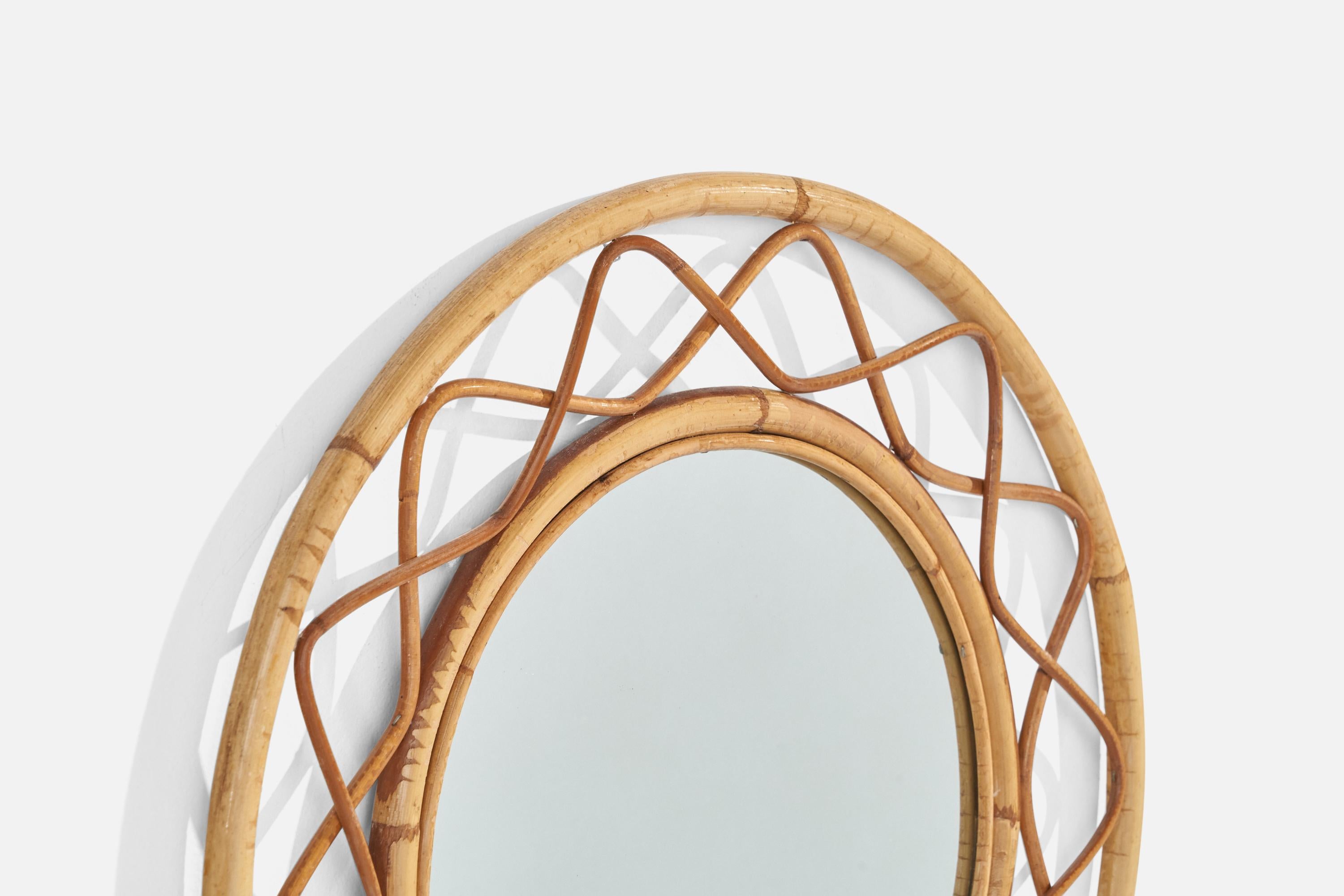 Italian Designer, Wall Mirror, Bamboo, Rattan, Italy, 1960s In Good Condition For Sale In High Point, NC