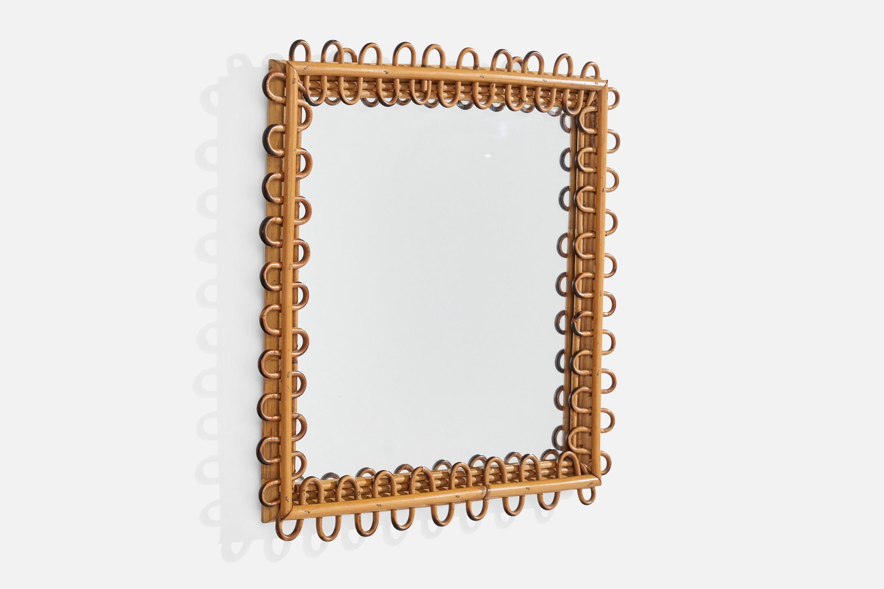 Mid-Century Modern Miroir mural de designer italien, bambou, rotin, Italie, années 1960 en vente