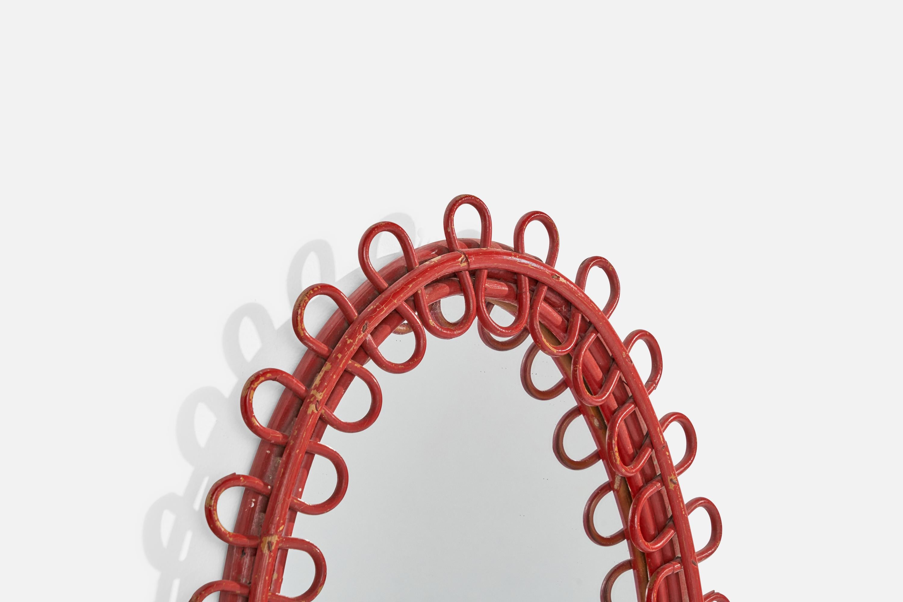 Italian Designer, Wall Mirror, Bamboo, Rattan, Italy, 1960s In Good Condition In High Point, NC