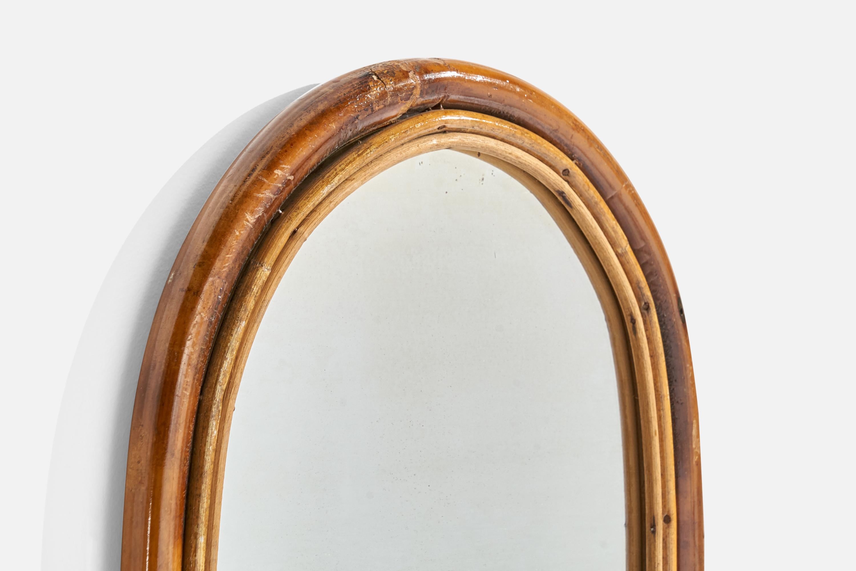 Italienischer Designer, Wandspiegel, Bambus-Rattan, Italien, 1960er Jahre (Mitte des 20. Jahrhunderts) im Angebot