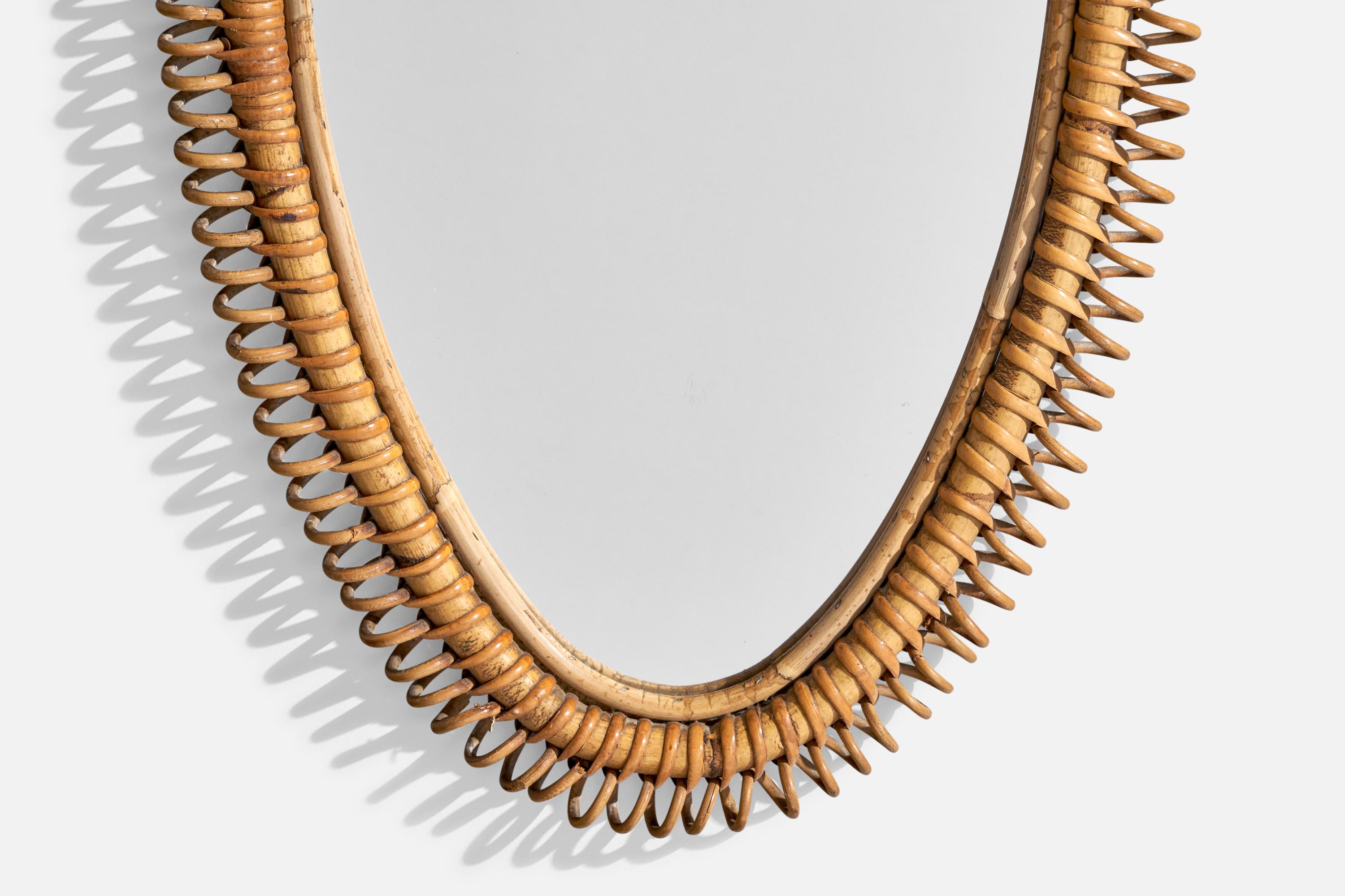 Italiano Specchio da parete di design italiano, bambù, rattan, Italia, anni '60 in vendita