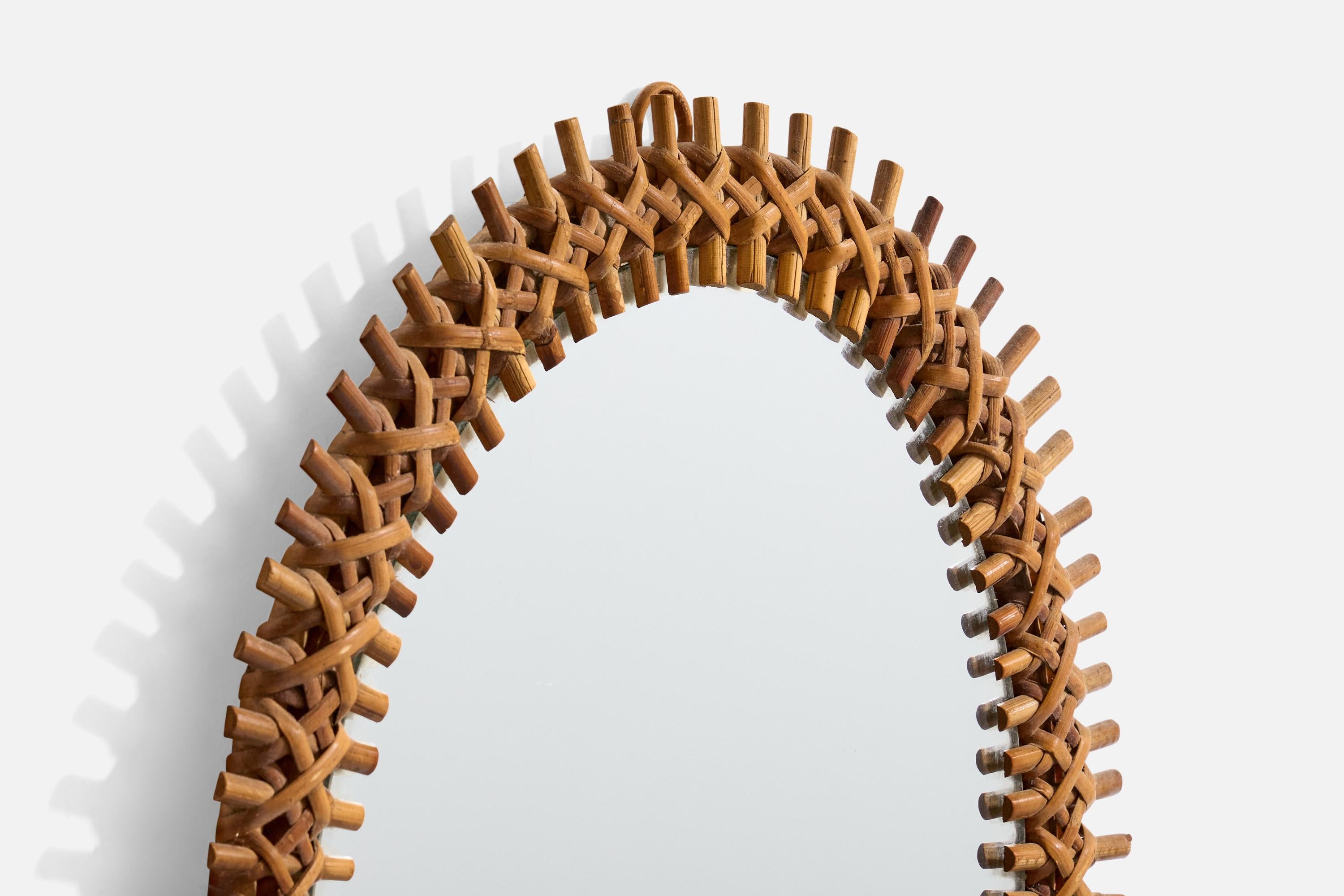 Italiano Specchio da parete di design italiano, bambù, rattan, Italia, anni '60 in vendita