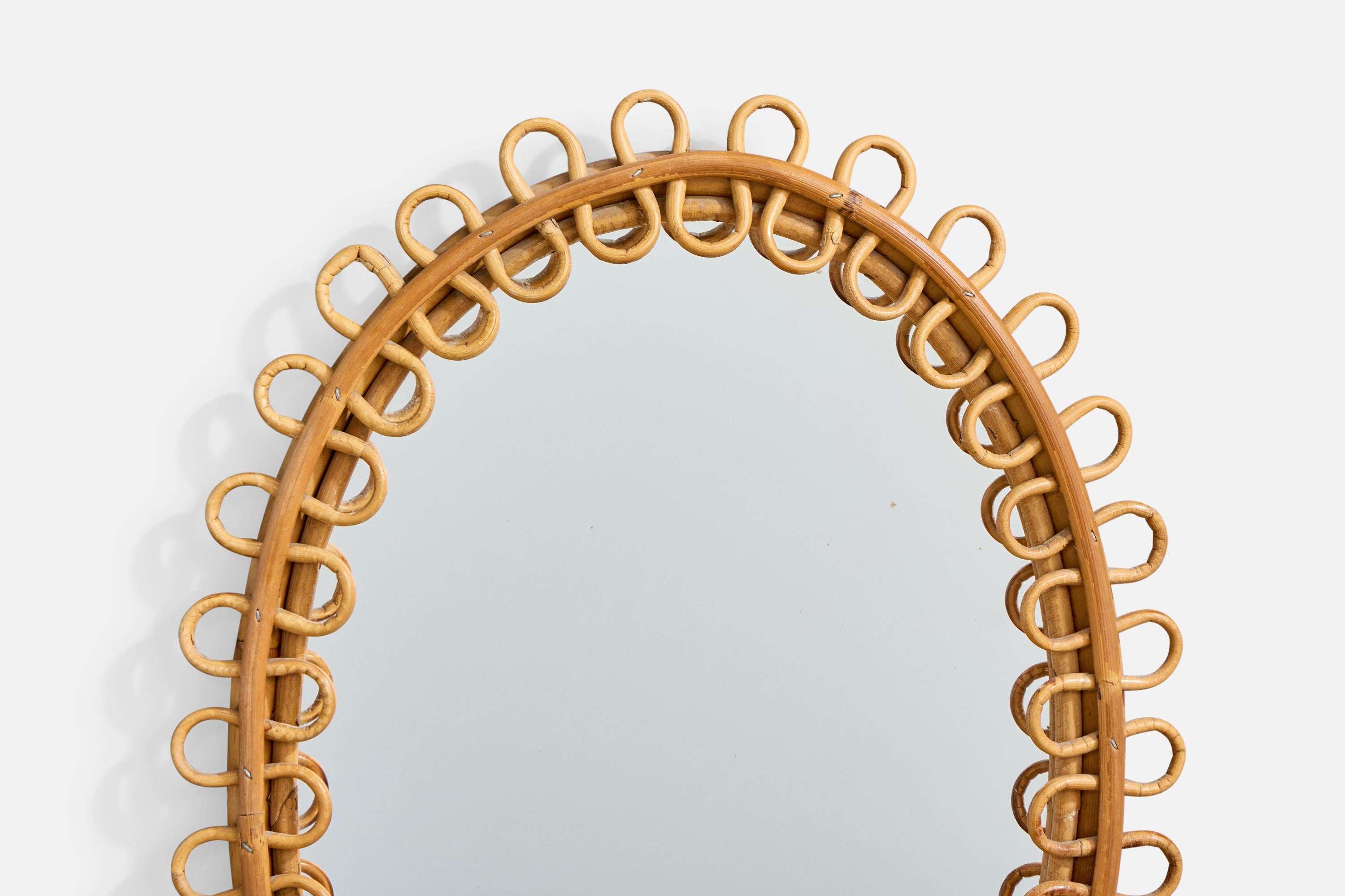 Miroir mural de designer italien, bambou, rotin, Italie, années 1960 Bon état - En vente �à High Point, NC