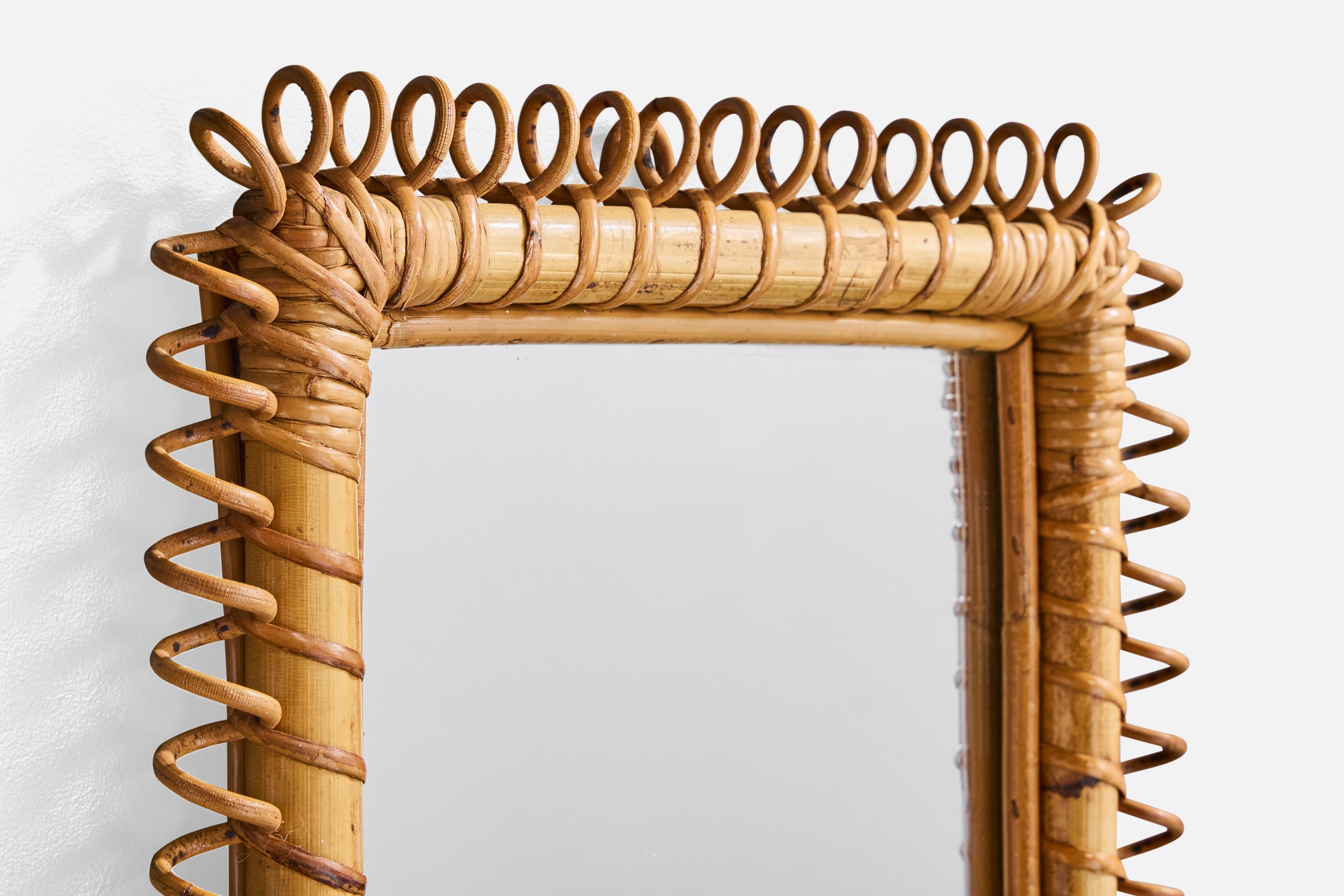 Italian Designer, Wall Mirror, Bamboo, Rattan, Italy, 1960s In Good Condition For Sale In High Point, NC