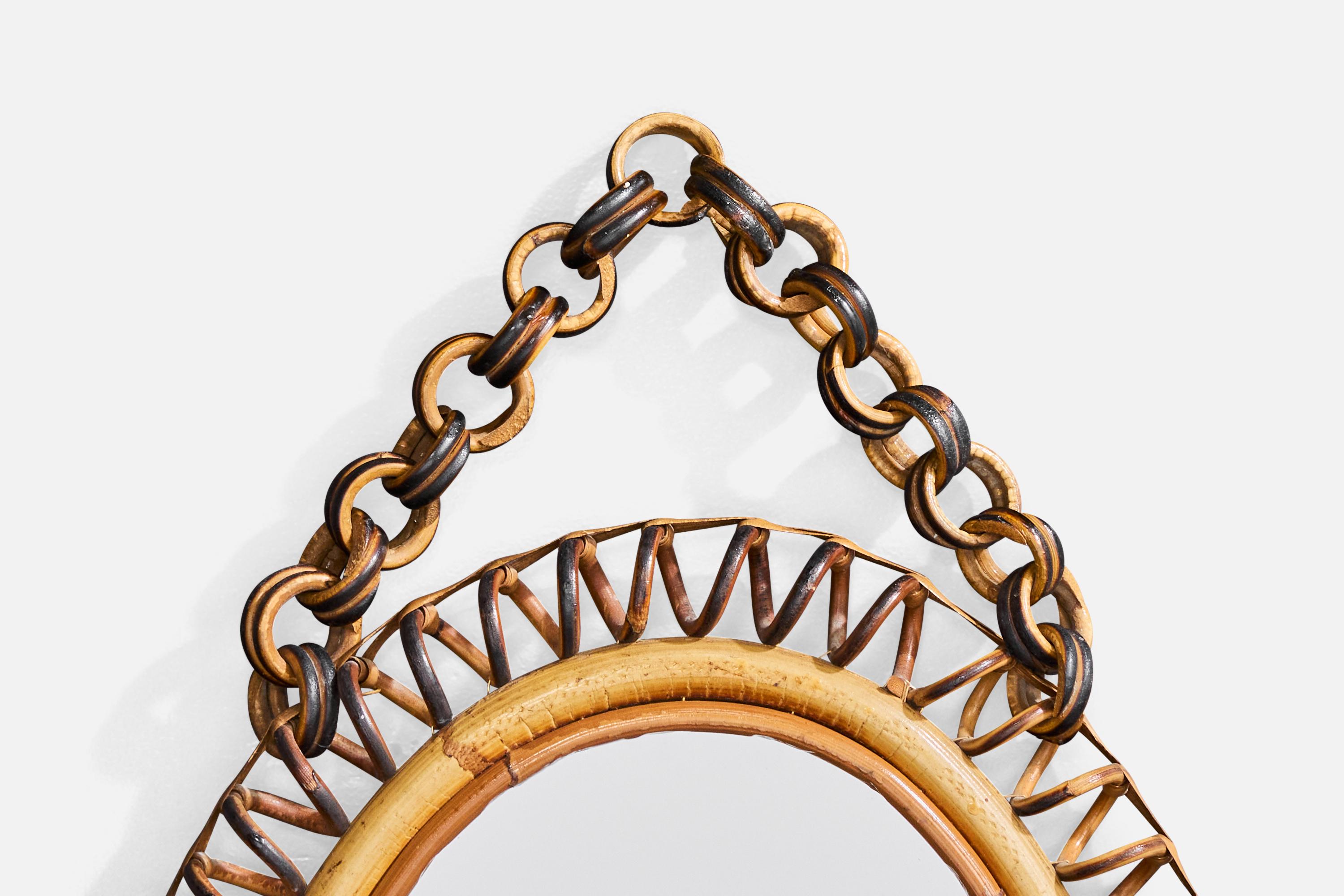 Italian Designer, Wall Mirror, Bamboo, Rattan, Italy, 1960s In Good Condition For Sale In High Point, NC