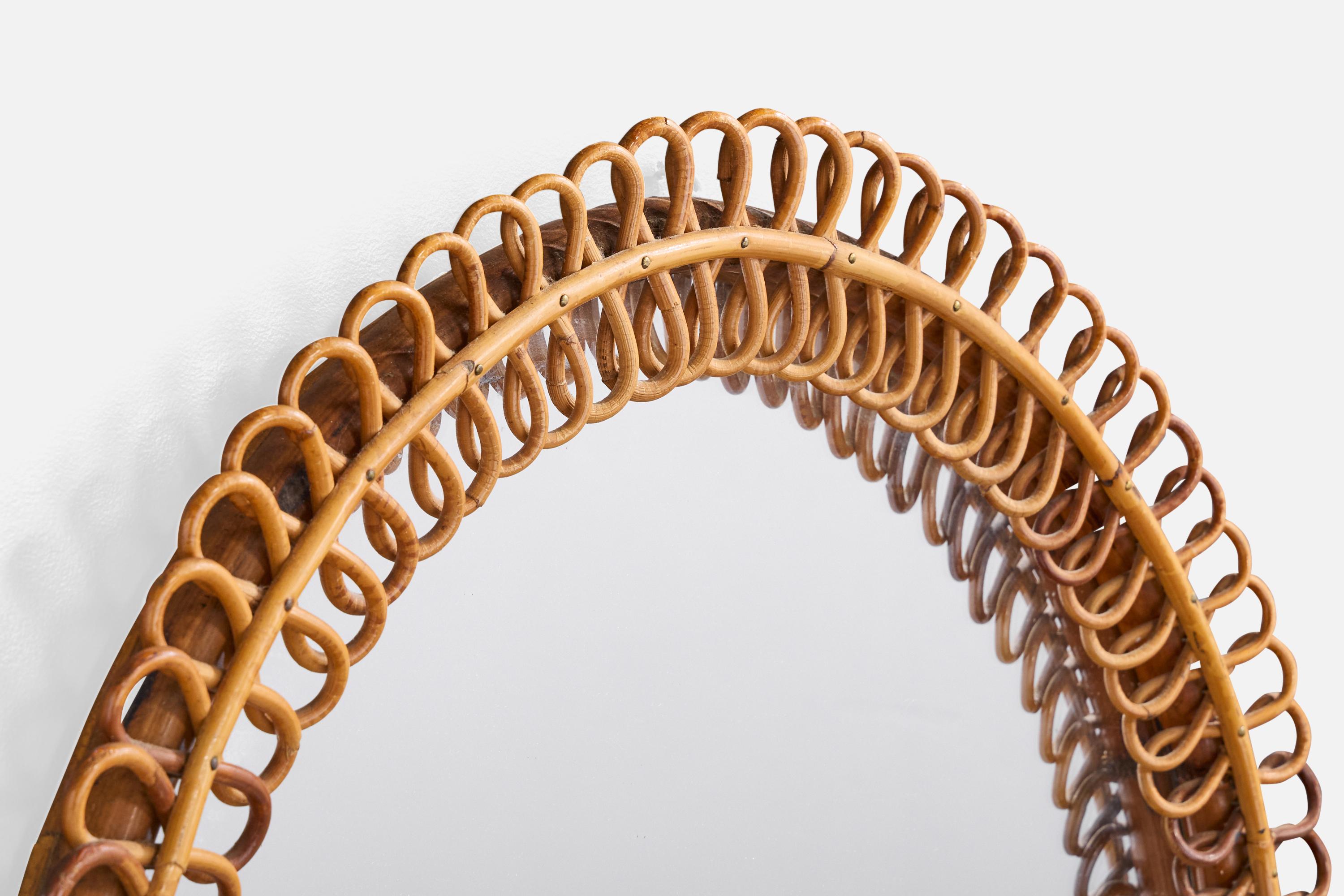 Miroir mural de designer italien, bambou, rotin, Italie, années 1960 Bon état - En vente à High Point, NC