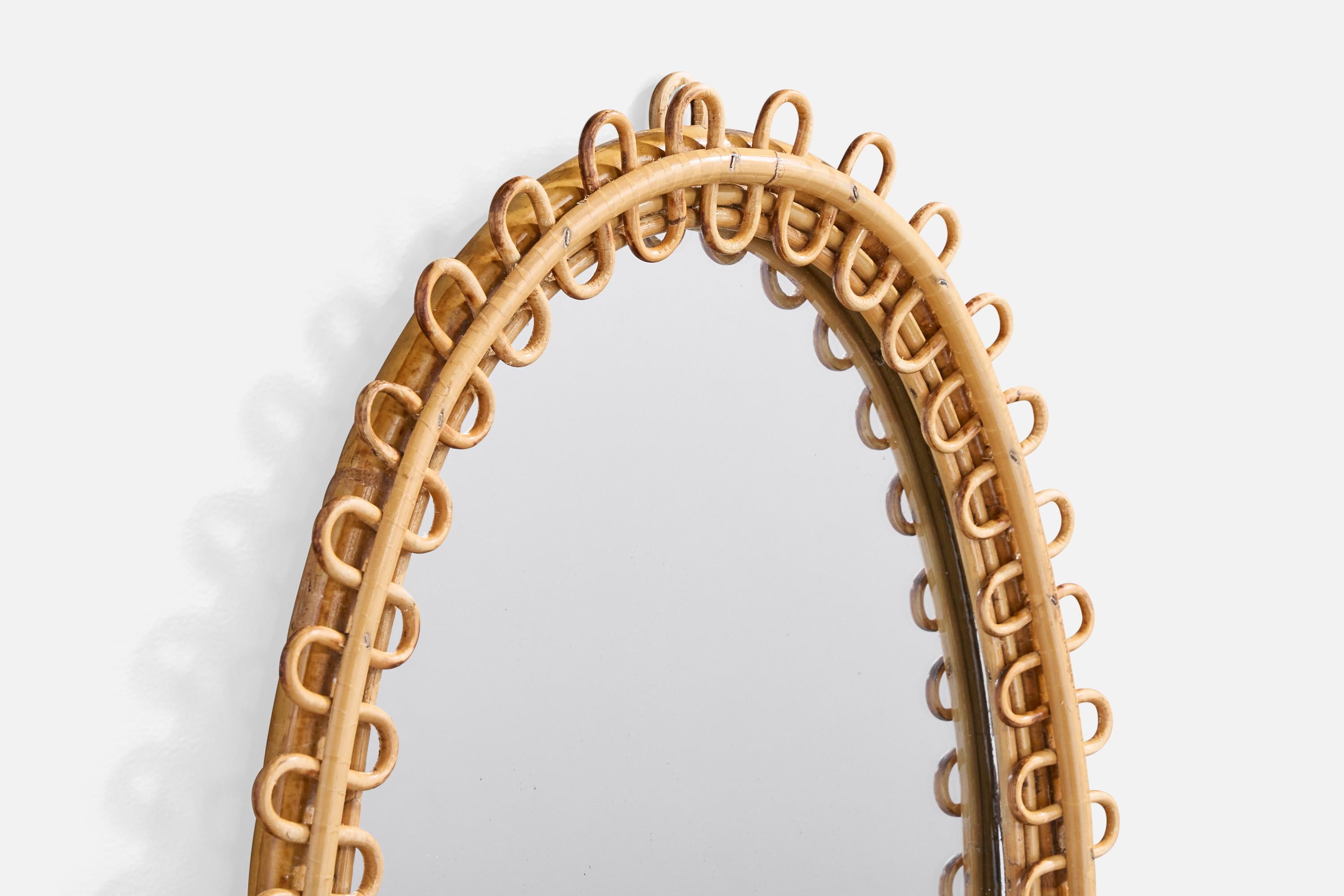 Italian Designer, Wall Mirror, Bamboo, Rattan, Italy, 1960s In Good Condition For Sale In High Point, NC