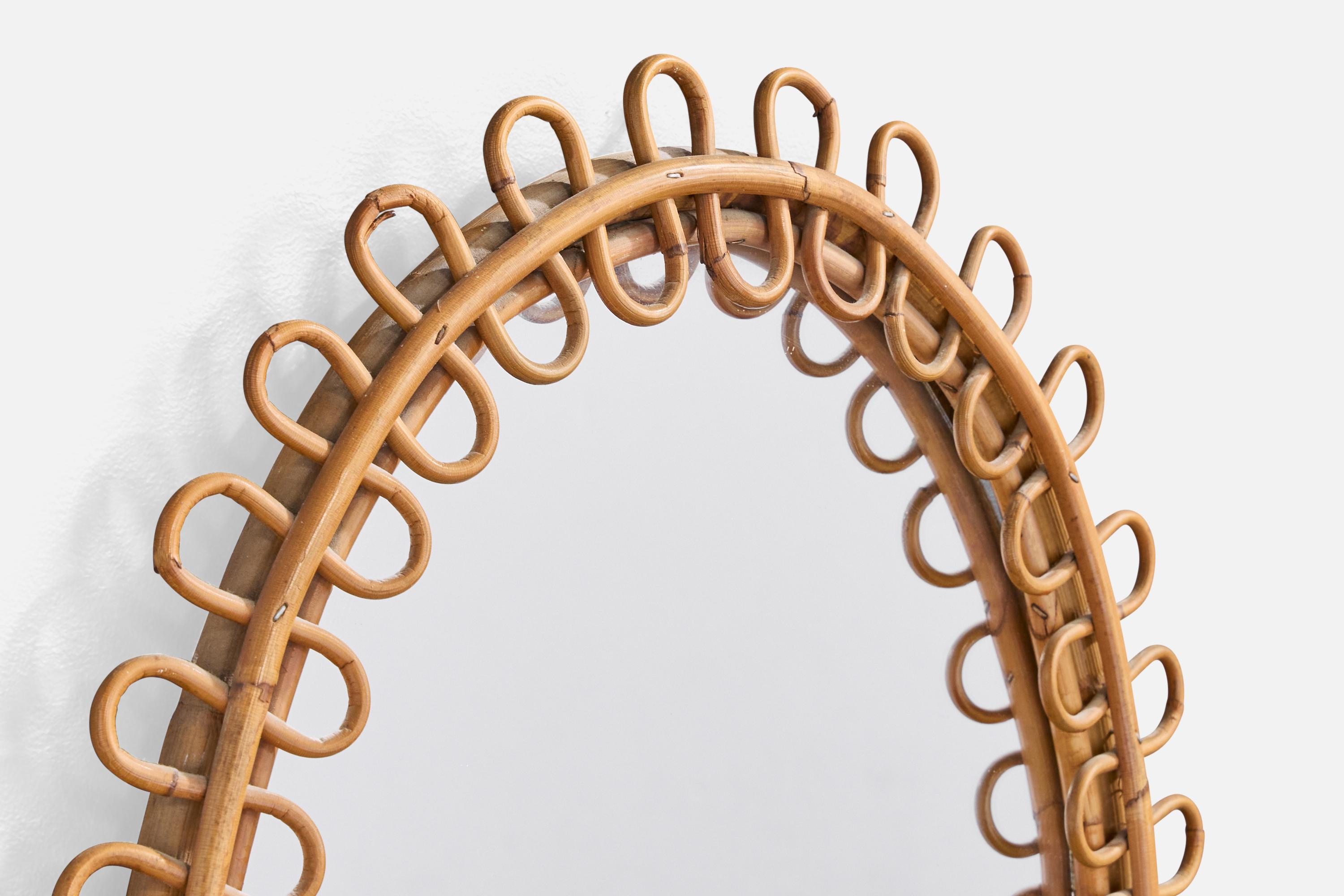 Italiano Specchio da parete di design italiano, bambù, rattan, Italia, anni '60 in vendita