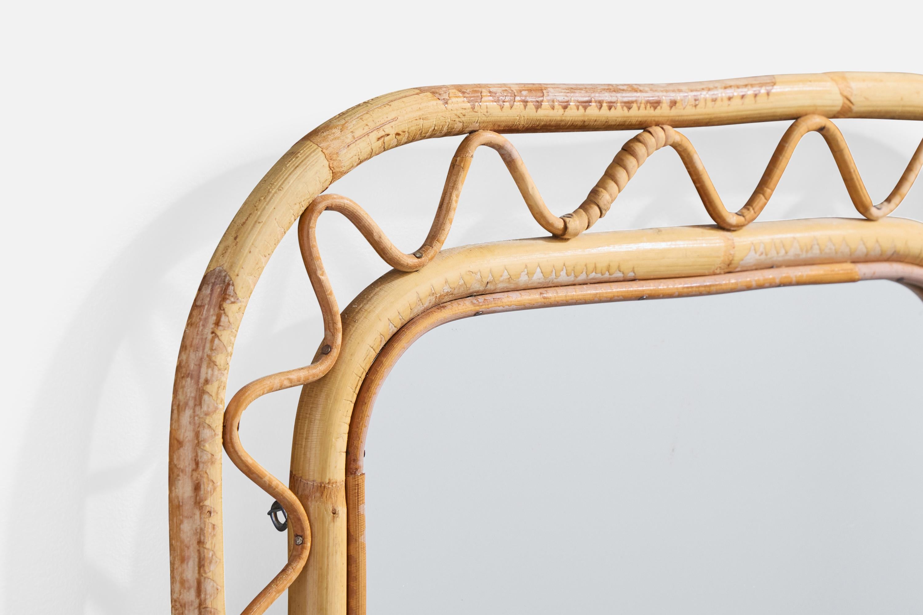 Italienischer Designer, Wandspiegel, Bambus, Rattan, Italien, 1960er Jahre im Zustand „Gut“ im Angebot in High Point, NC