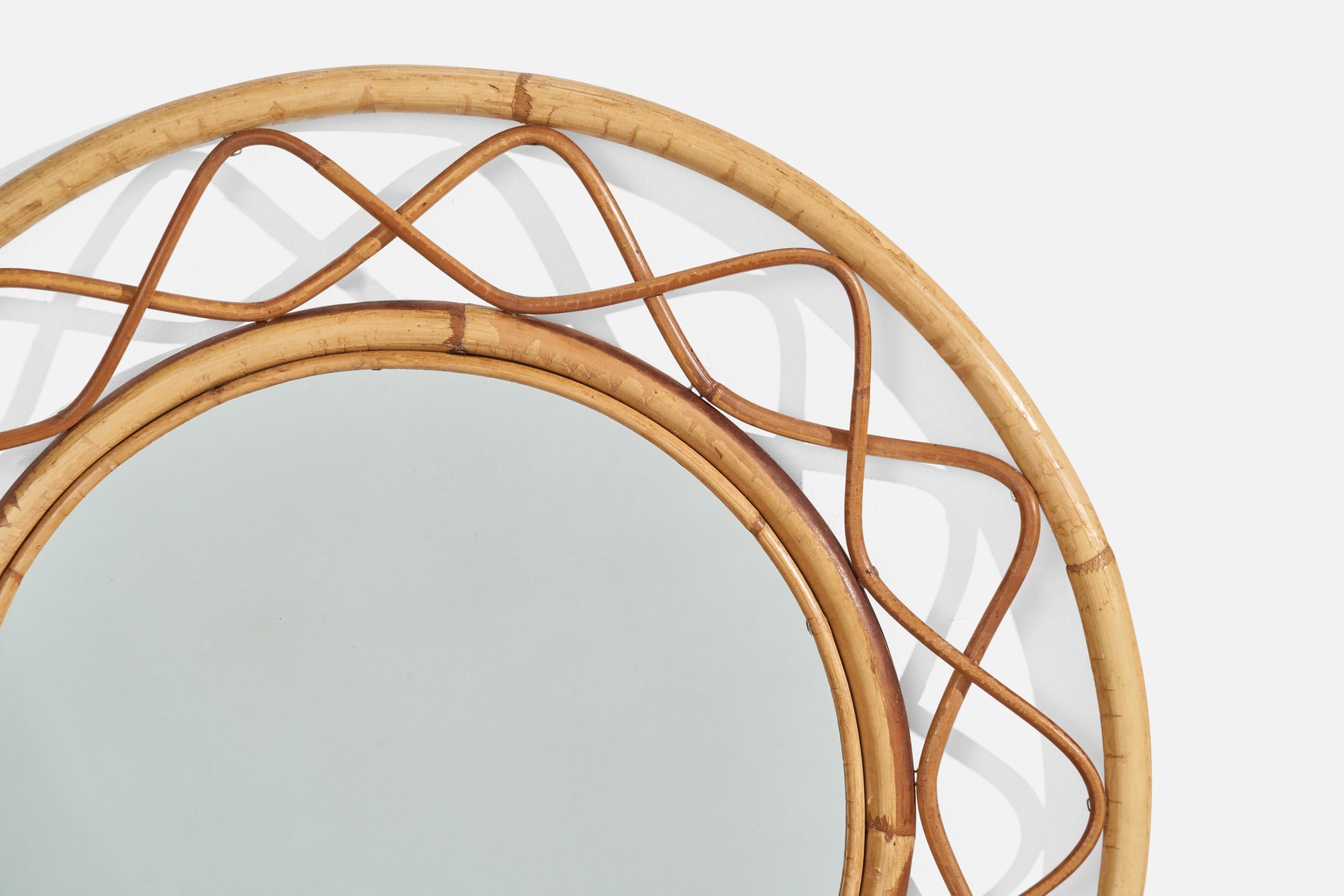 Mid-20th Century Italian Designer, Wall Mirror, Bamboo, Rattan, Italy, 1960s For Sale