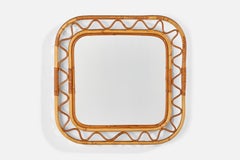 Italienischer Designer, Wandspiegel, Bambus, Rattan, Italien, 1960er Jahre