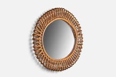 Specchio da parete di design italiano, bambù, rattan, Italia, anni '60