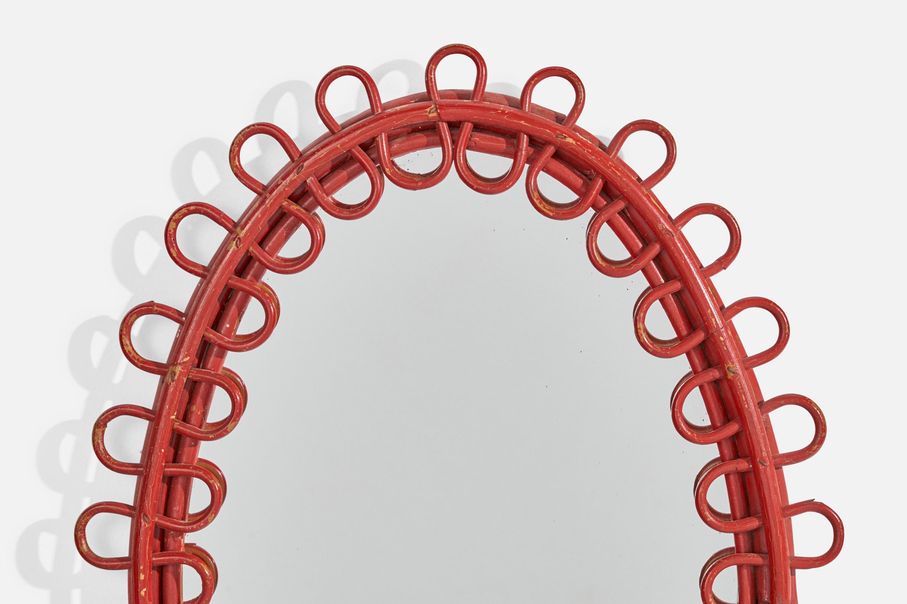 Mid-20th Century Italian Designer, Wall Mirror, Bamboo, Rattan, Italy, 1960s