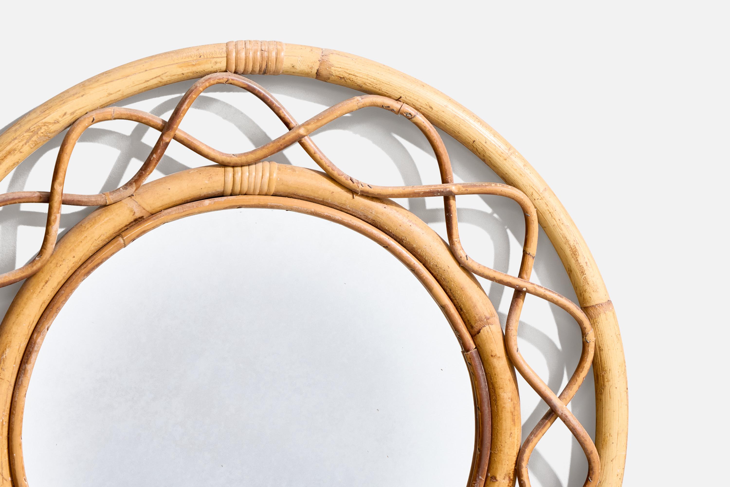 Bambou Miroir mural de designer italien, bambou, rotin, Italie, années 1960 en vente