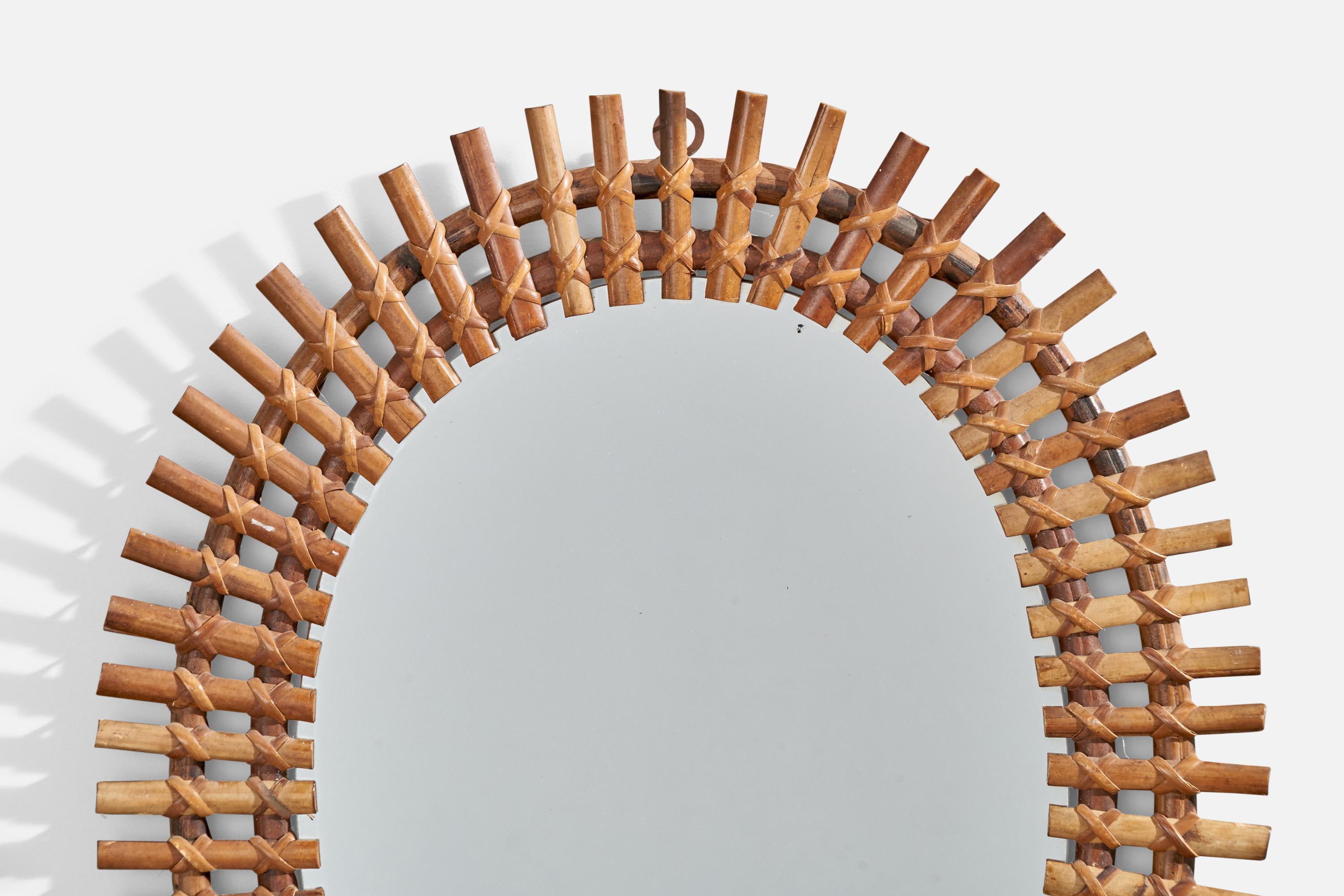 Mid-20th Century Italian Designer, Wall Mirror, Bamboo, Rattan, Italy, 1960s For Sale