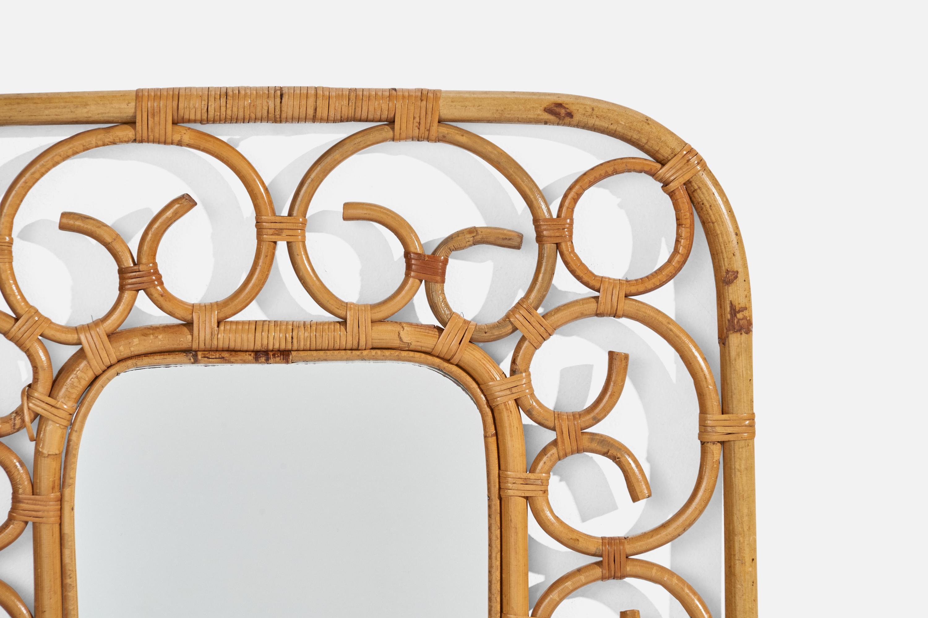 Italienischer Designer, Wandspiegel, Bambus, Rattan, Italien, 1960er Jahre (Mitte des 20. Jahrhunderts) im Angebot
