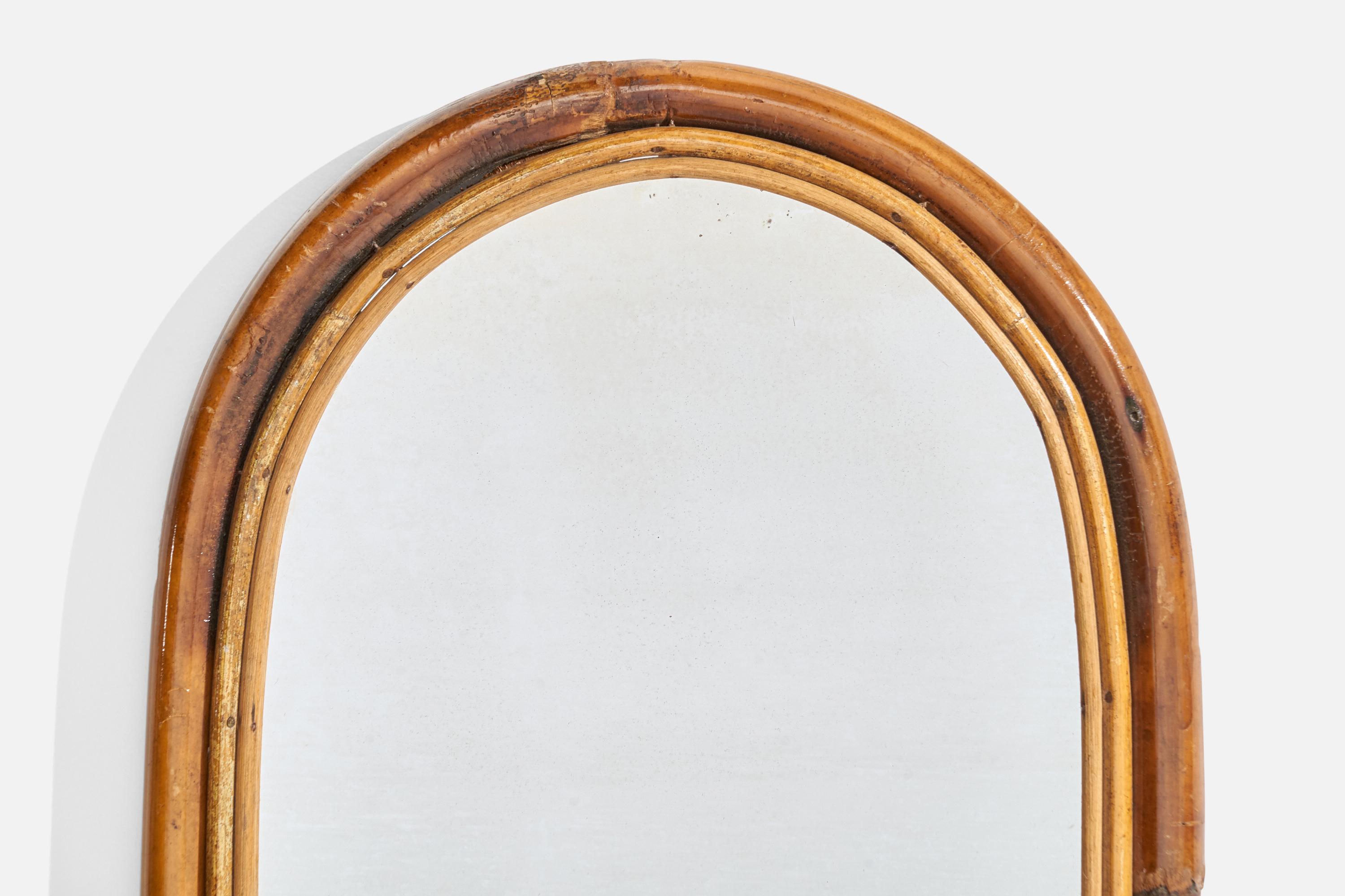 Italienischer Designer, Wandspiegel, Bambus-Rattan, Italien, 1960er Jahre im Angebot 1