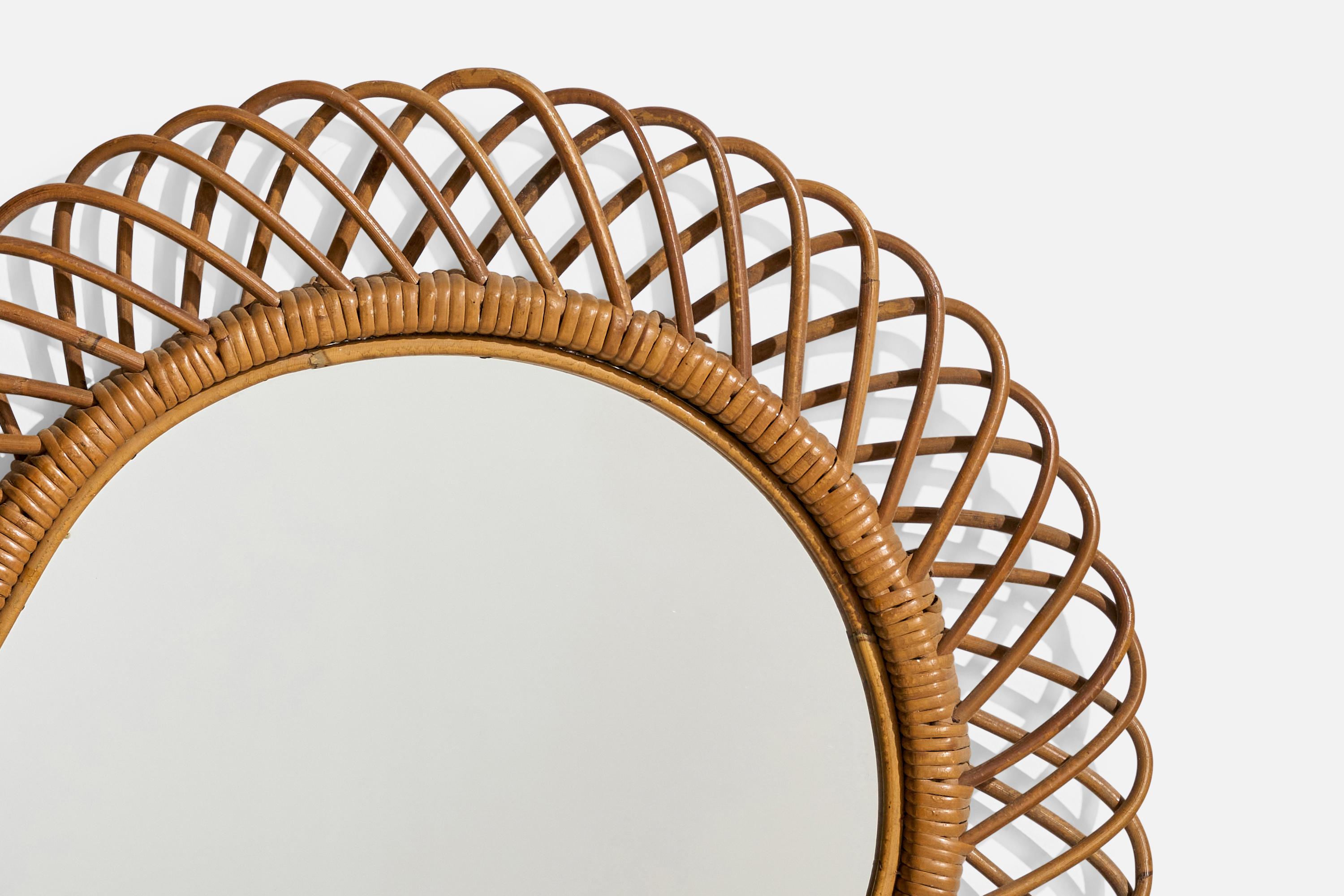 Bambou Miroir mural de designer italien, bambou, rotin, Italie, années 1960 en vente