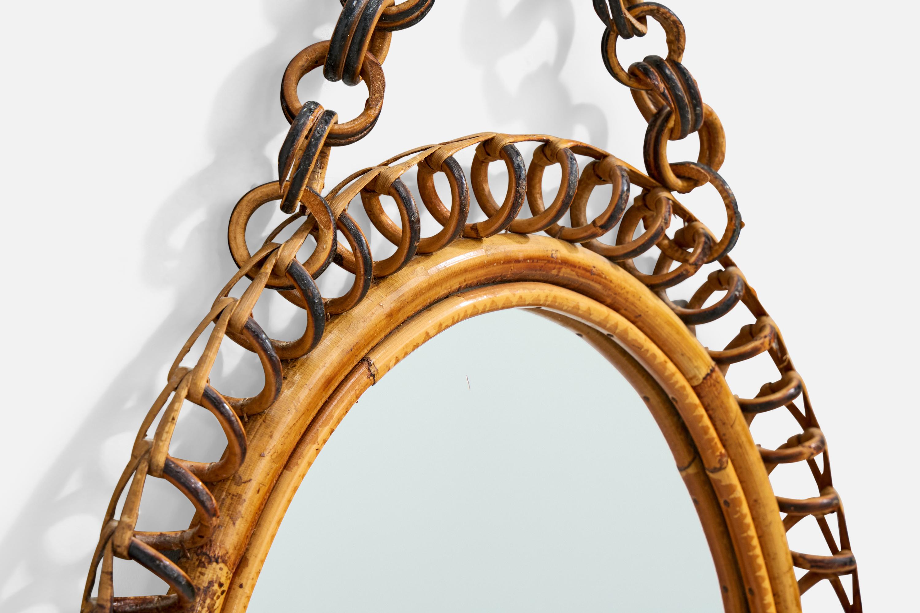 Milieu du XXe siècle Miroir mural de designer italien, bambou, rotin, Italie, années 1960 en vente