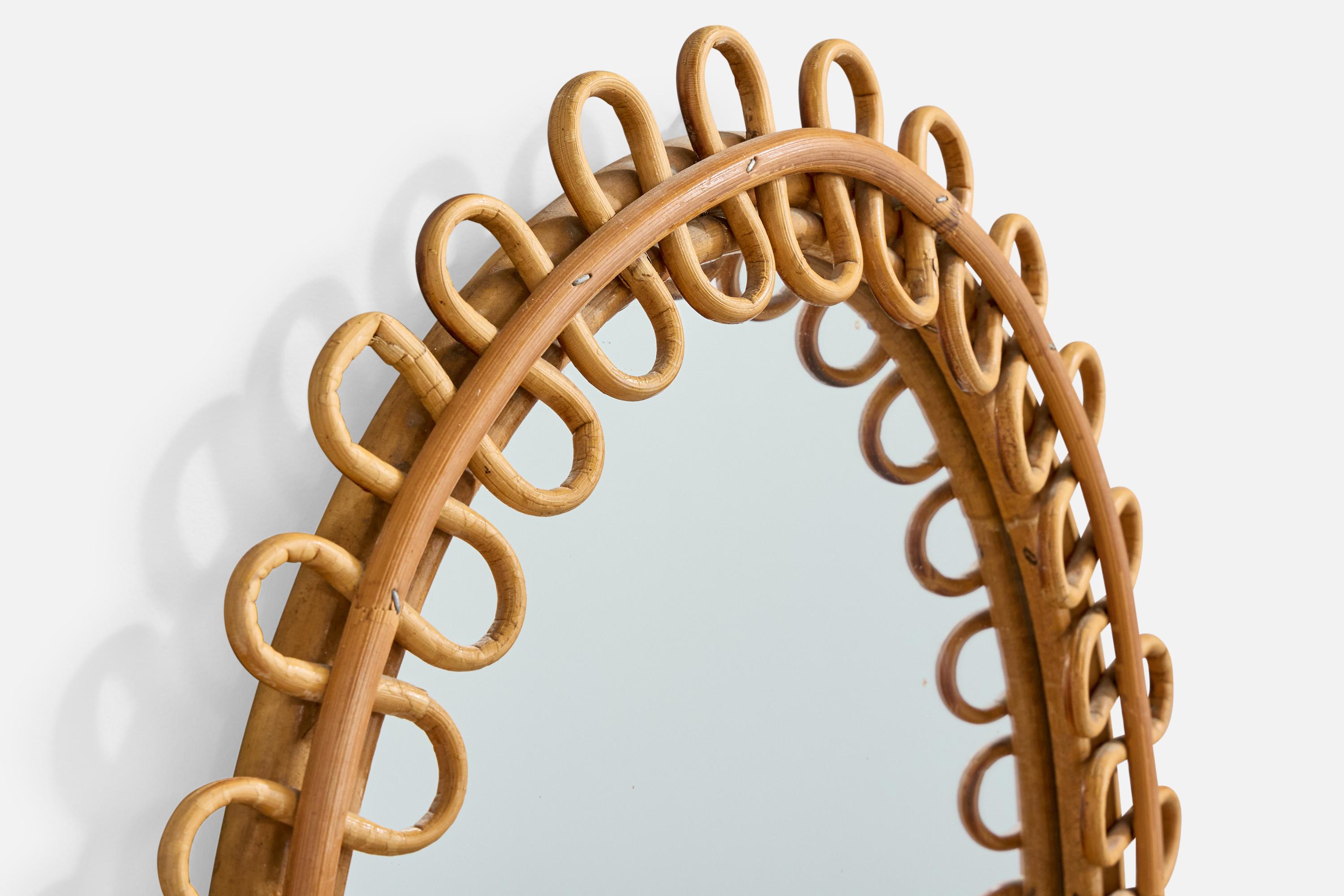 Milieu du XXe siècle Miroir mural de designer italien, bambou, rotin, Italie, années 1960 en vente
