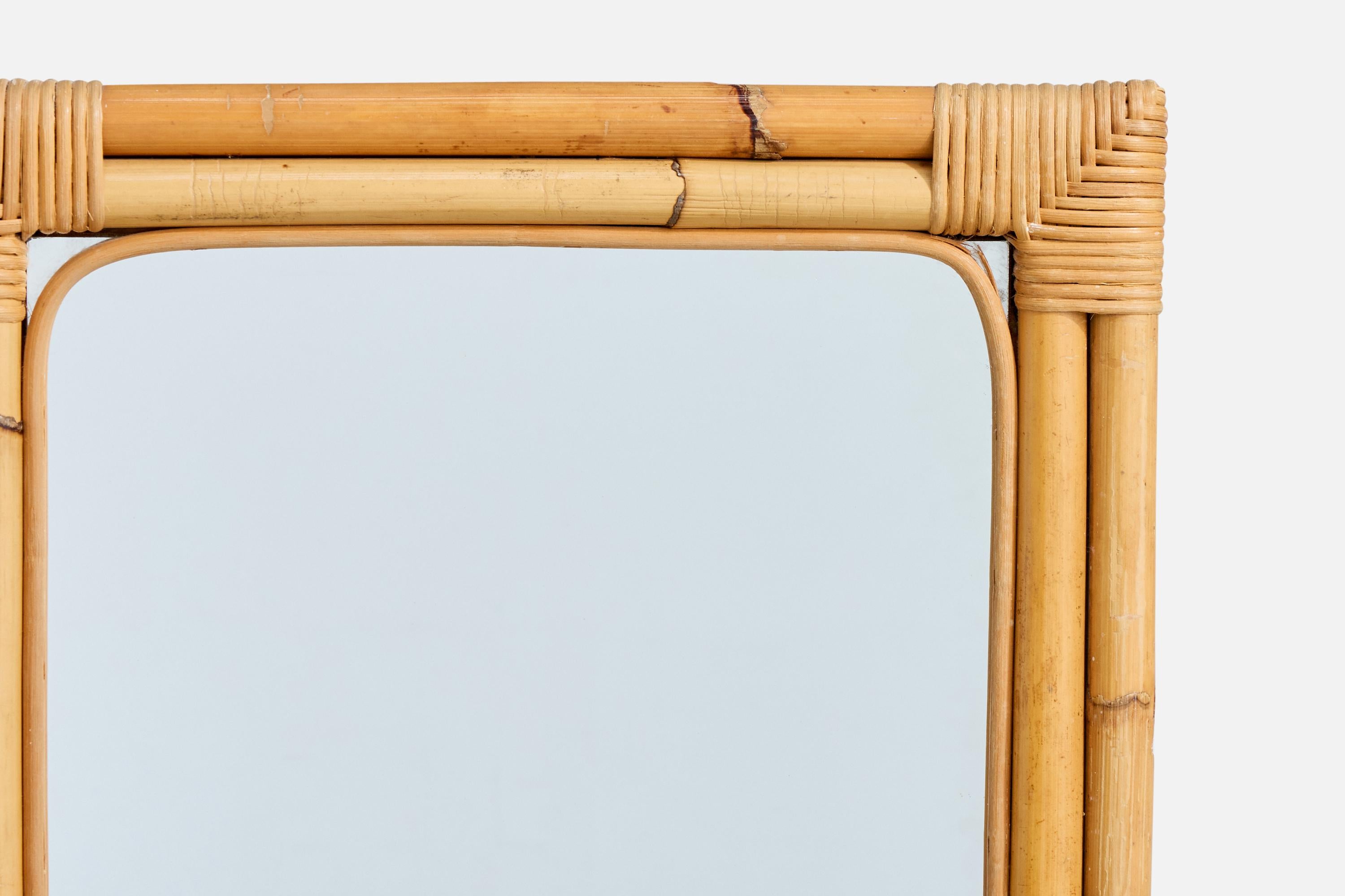 Mid-20th Century Italian Designer, Wall Mirror, Bamboo, Rattan, Italy, 1960s For Sale